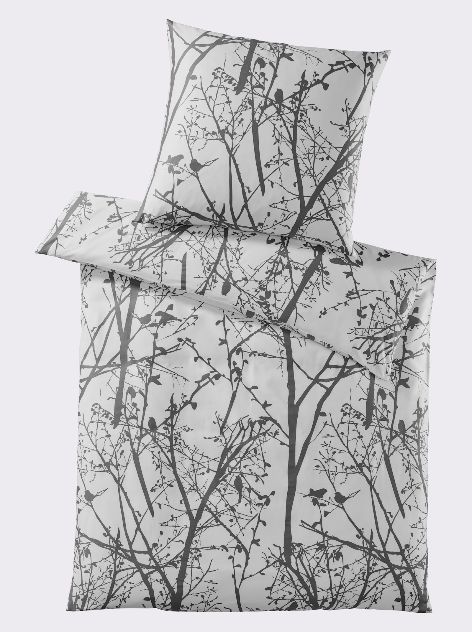 heine home Bettwäsche aus Mako-Satin - weiß-anthrazit-bedruckt
