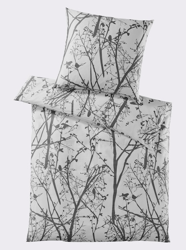 heine home Bettwäsche aus Mako-Satin - weiß-anthrazit-bedruckt