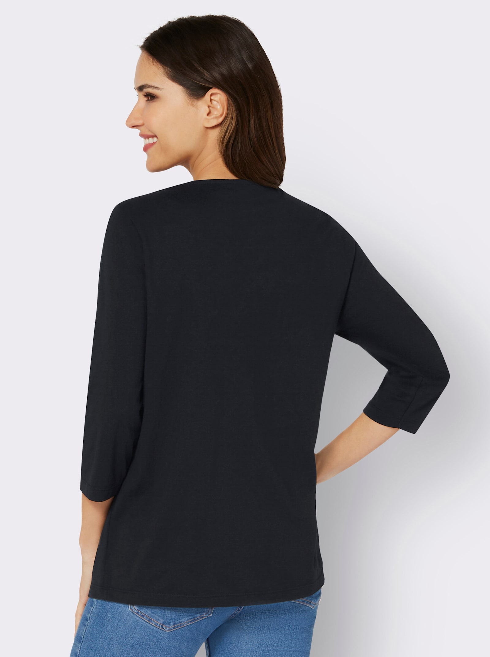 3/4-Arm-Shirt mit Pailletten-Dekor - schwarz