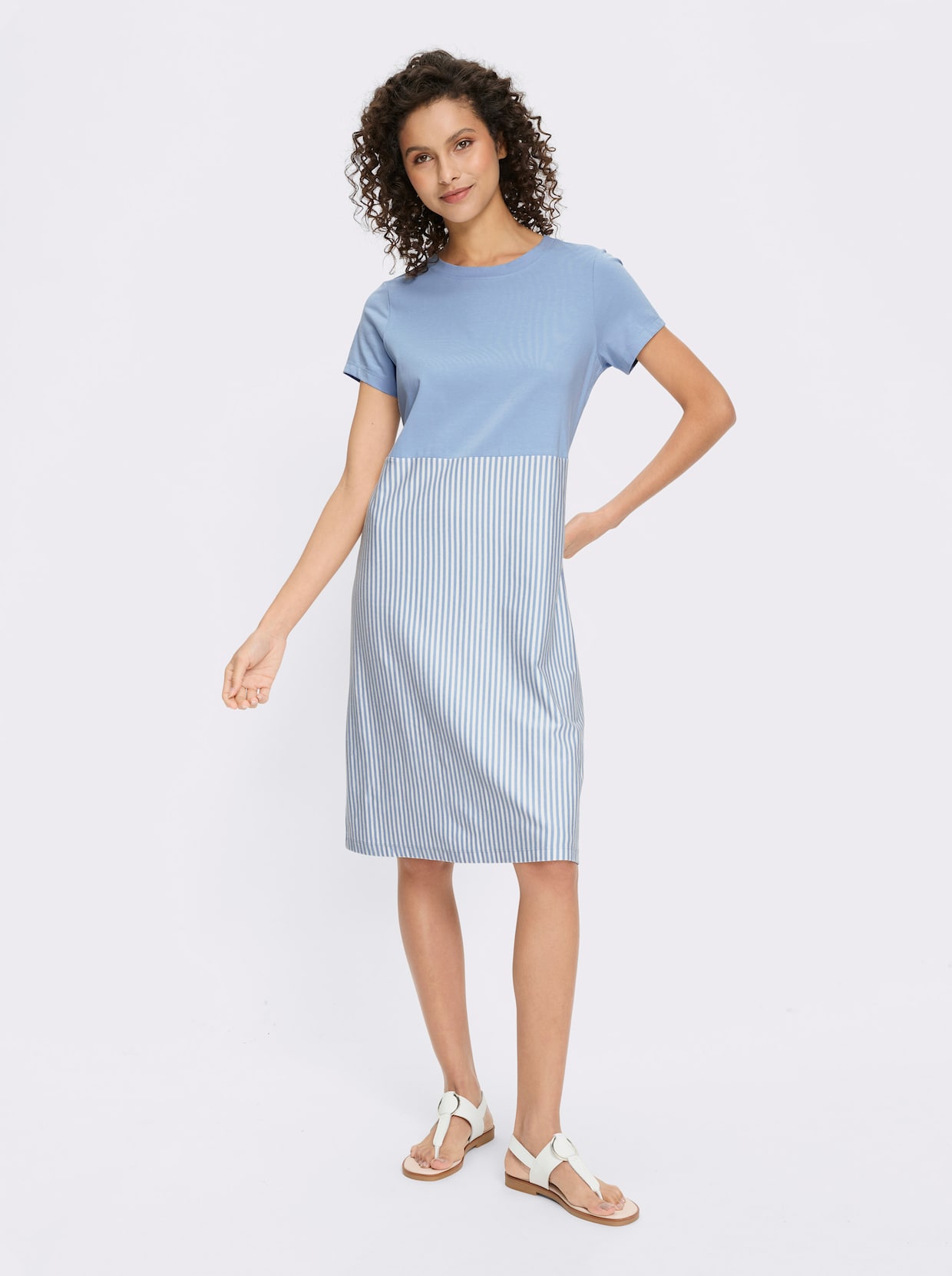 heine Jerseykleid - eisblau-ecru-gestreift