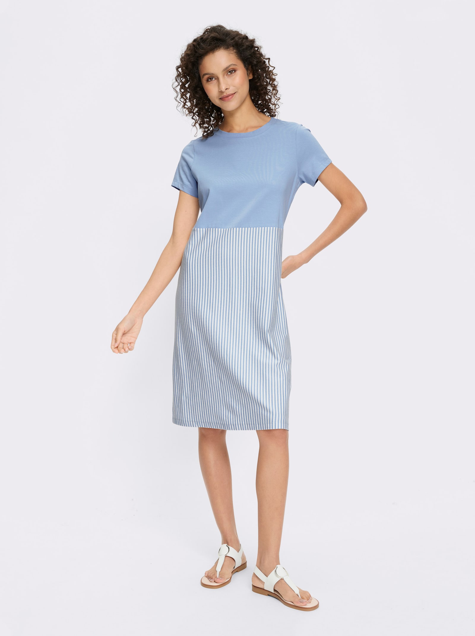 heine Jerseykleid mit Streifenmuster - eisblau-ecru-gestreift