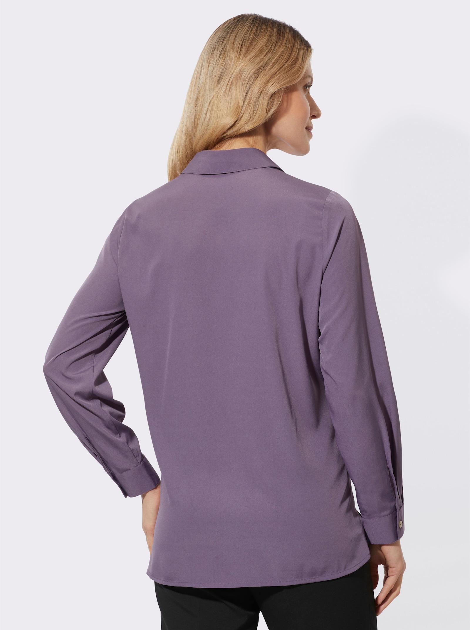 Longbluse mit Blütenstickerei - feige