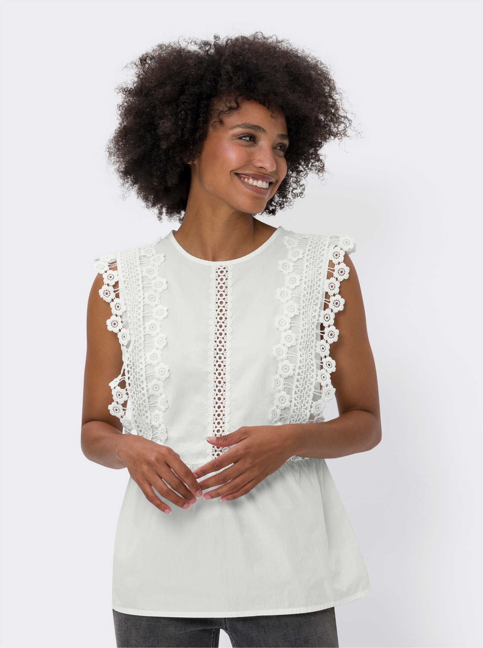 heine Schösschen-Top mit Spitze - ecru
