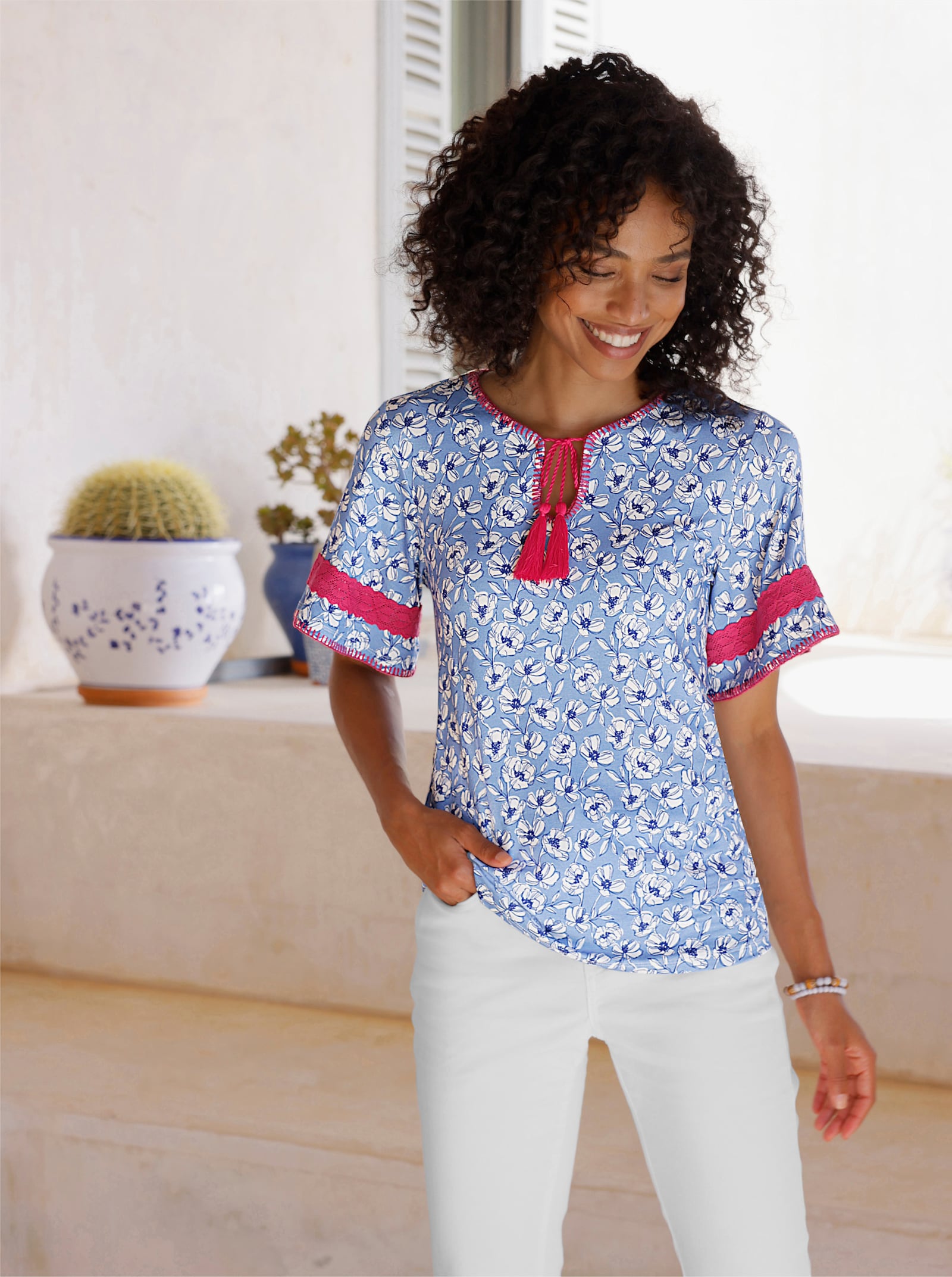 heine Tunique avec détails en dentelle - bleu ciel-écru imprimé