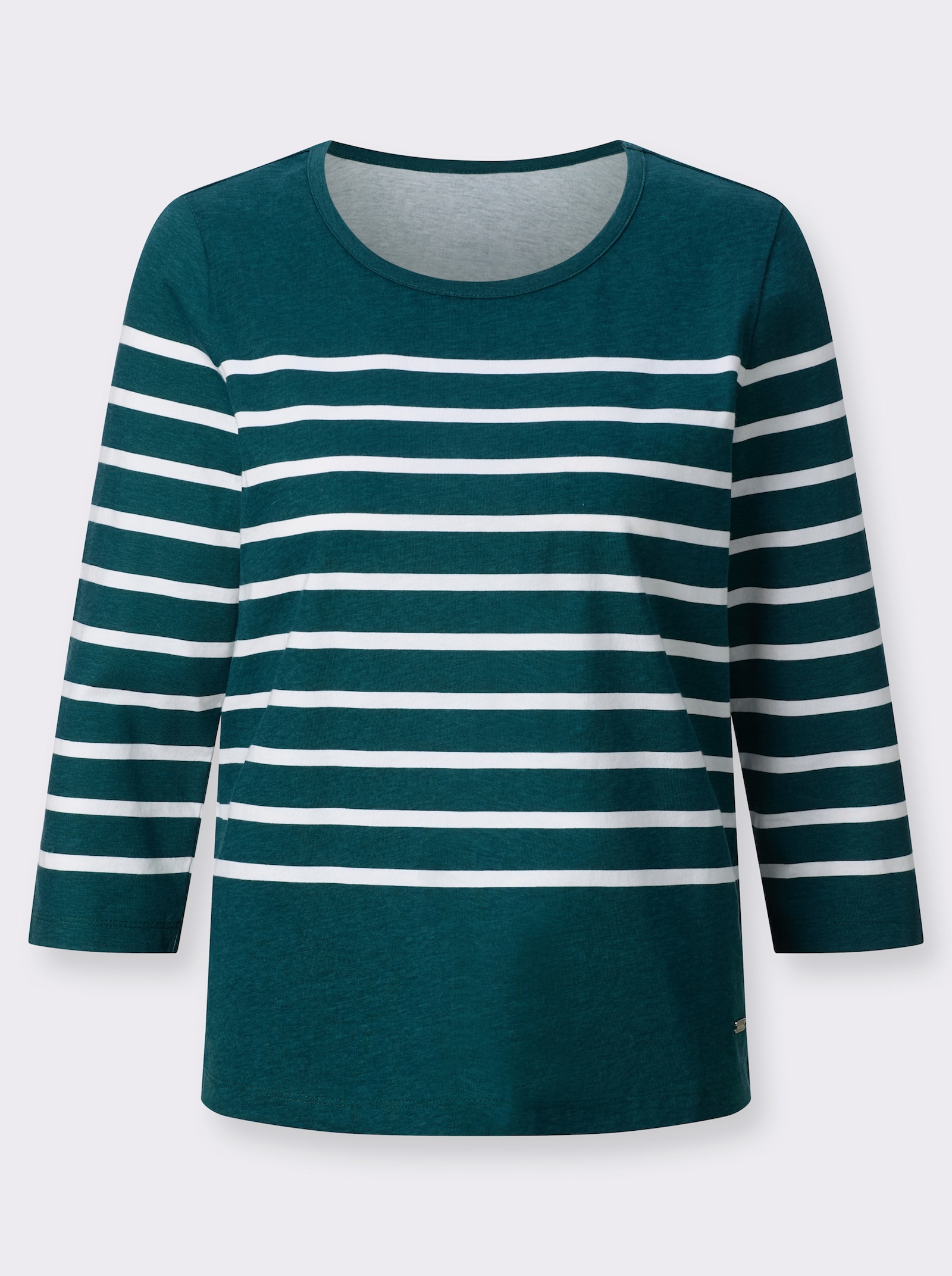 Ringelshirt mit Rundhals-Ausschnitt - petrol-geringelt