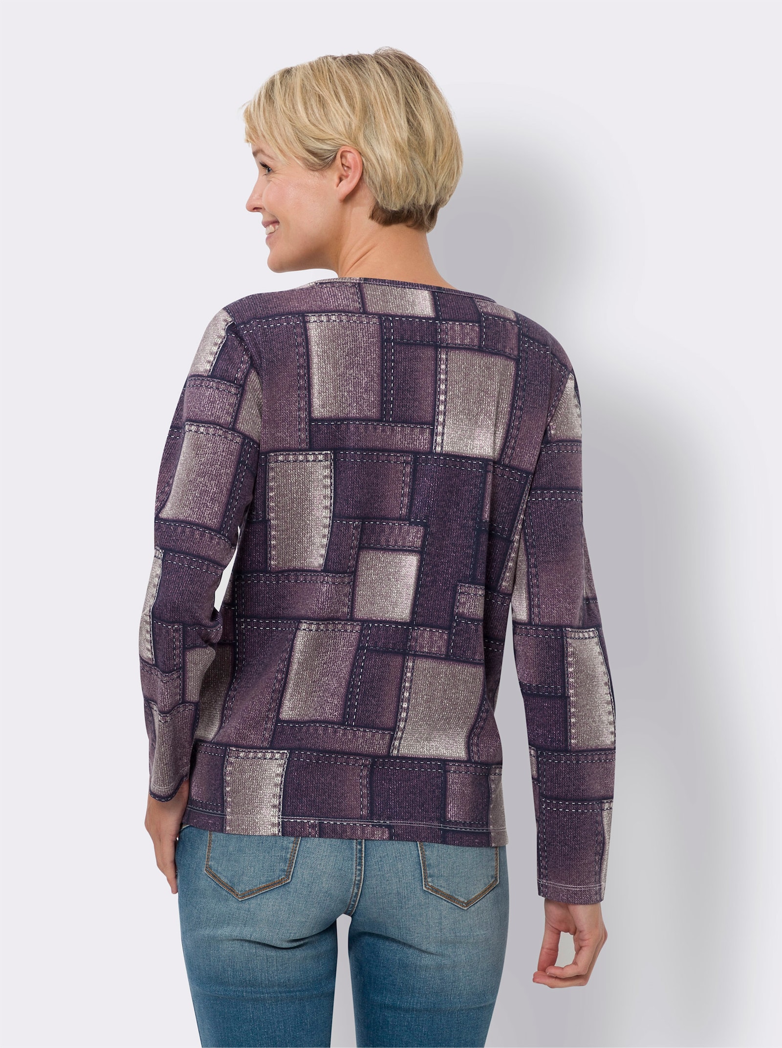 Langarmshirt mit Reißverschluss - orchidee-traube-bedruckt