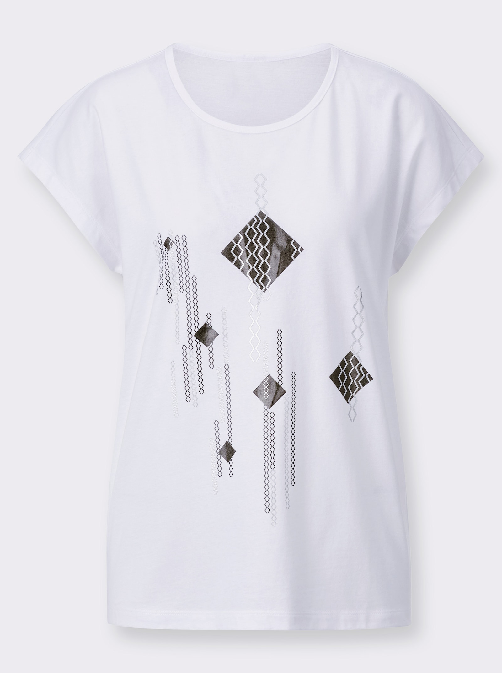 Kurzarmshirt mit Folien-Print - weiß-schwarz