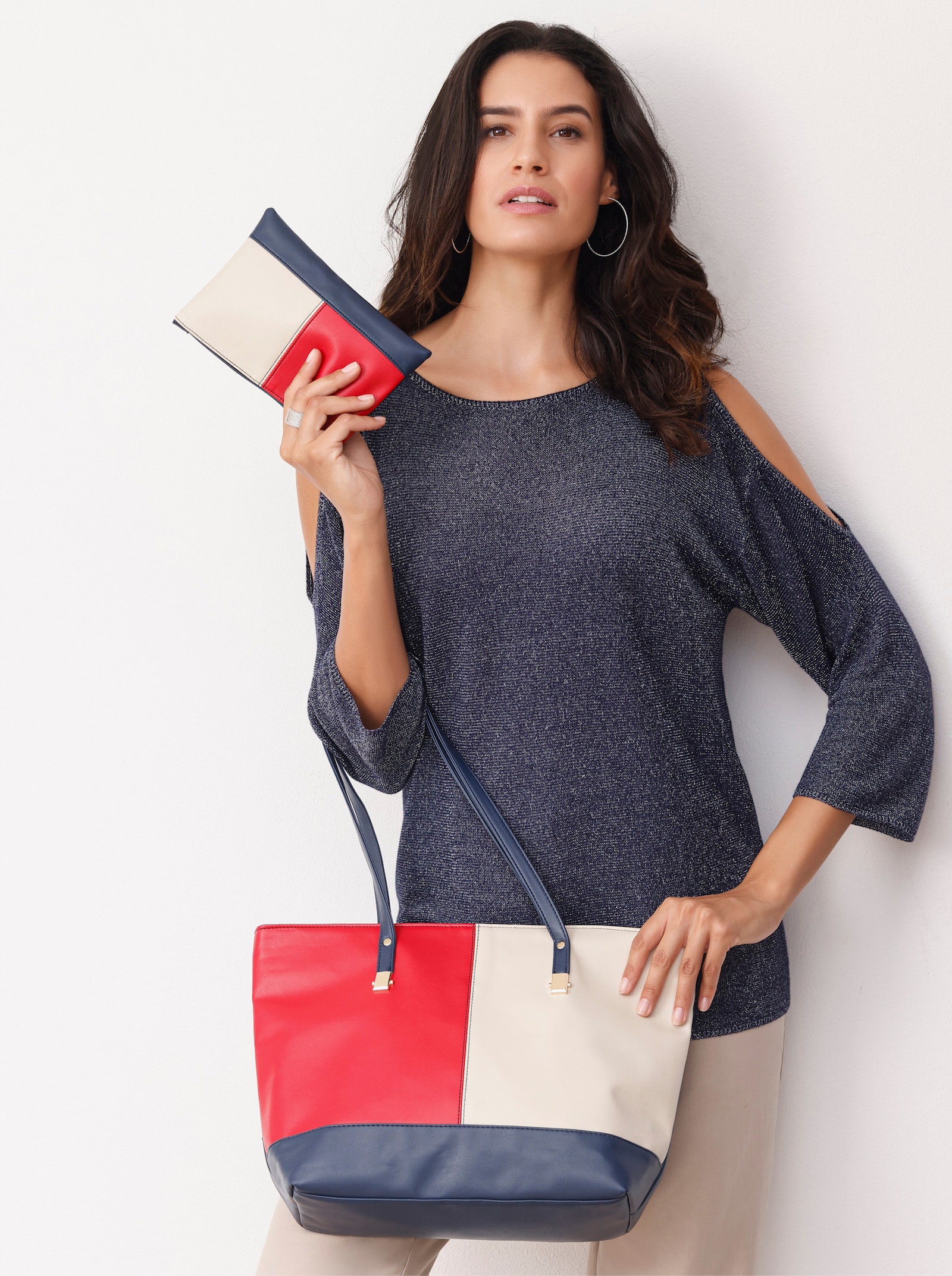 Handtasche mit Kosmetiktasche - rot