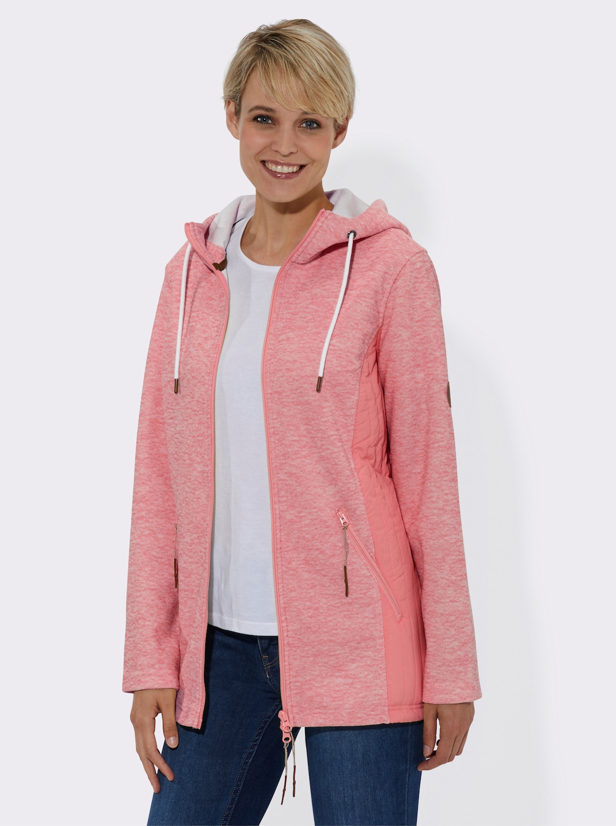 Strickfleecejacke - flamingo-weiss-meliert