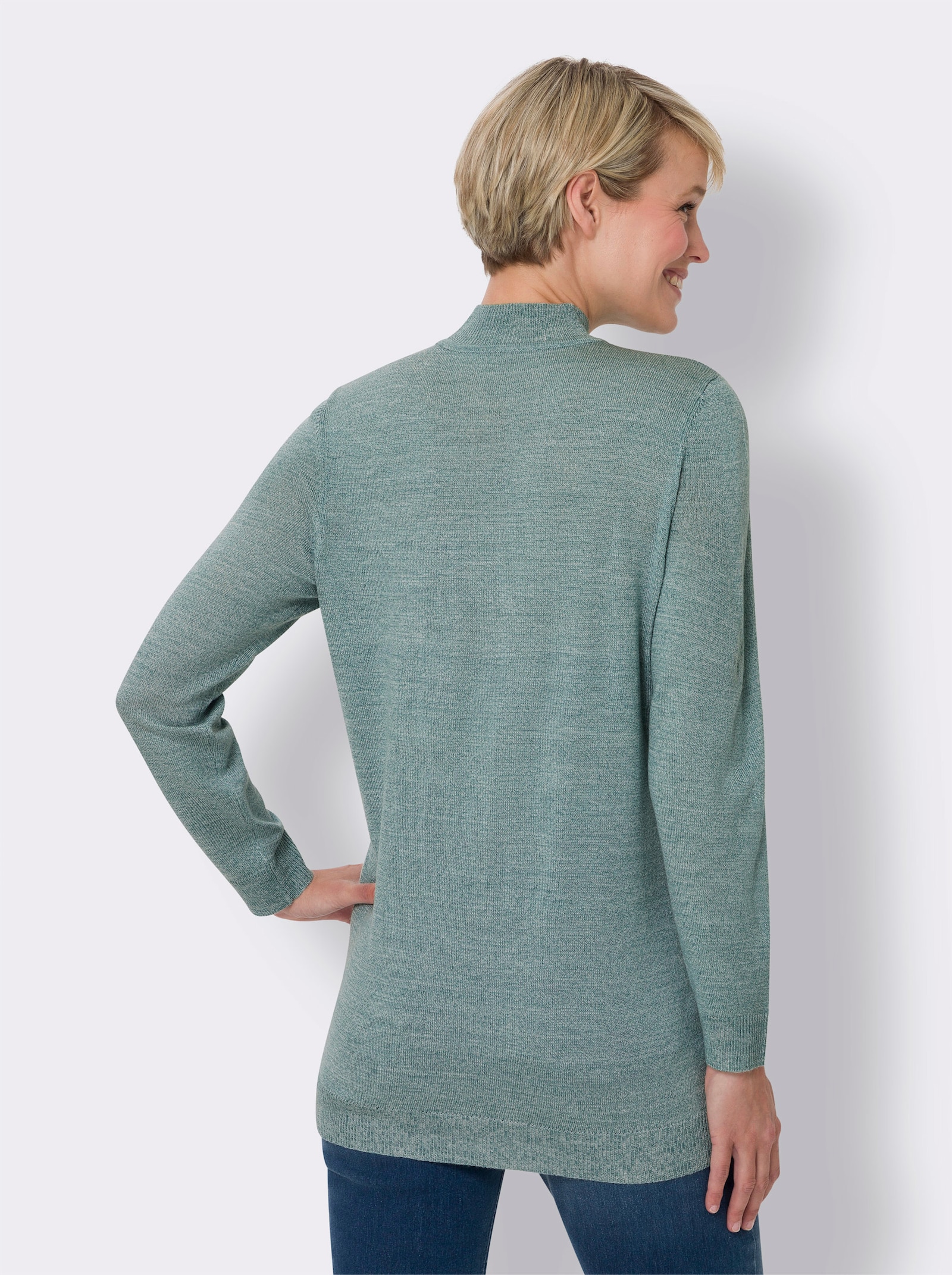 Longpullover in Melange-Optik - jade-ecru-meliert