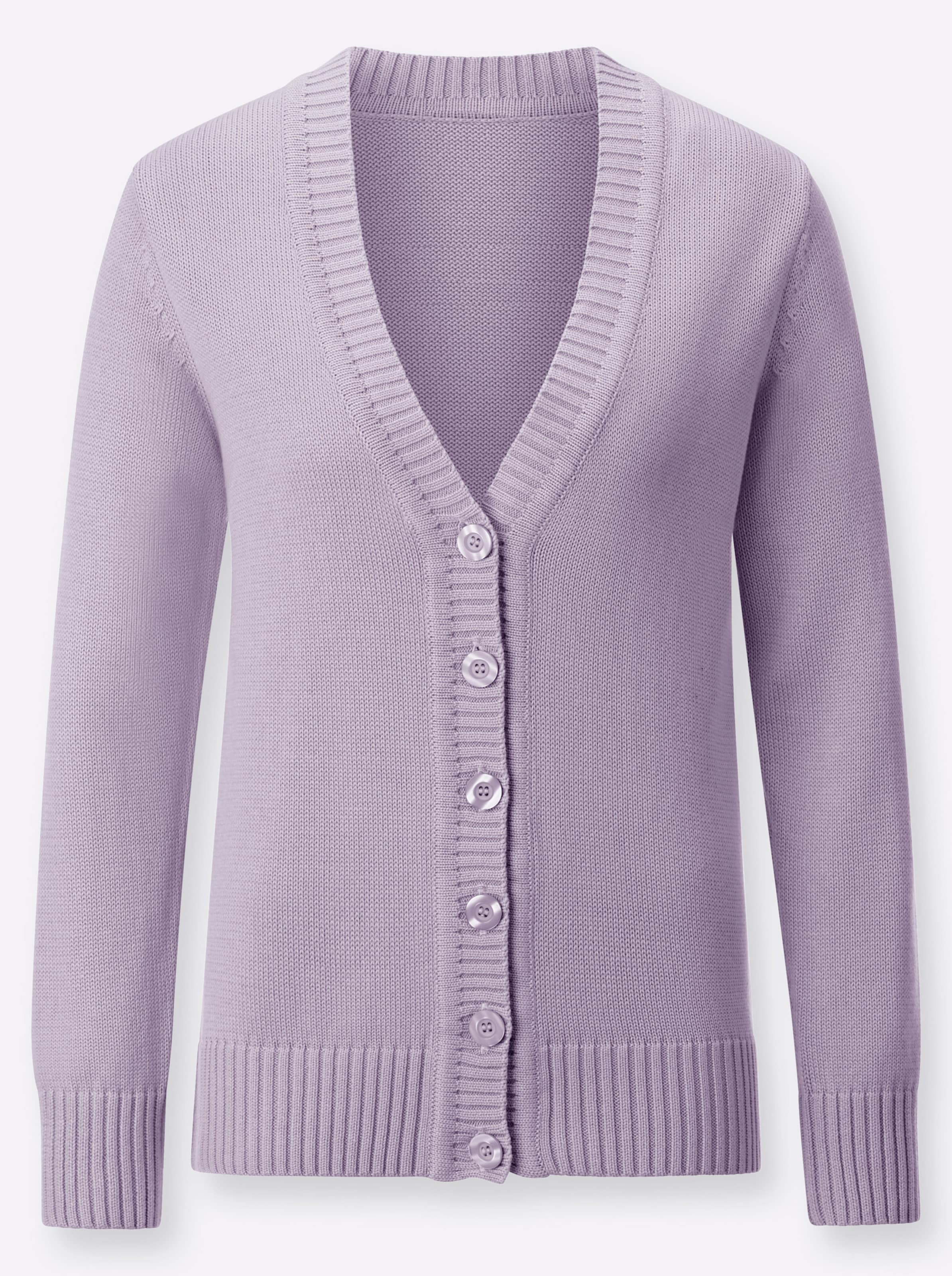 Casual Looks Damen Lila Strickjacke Gr. 54, (Flieder), 50% Baumwolle, 50% Polyacryl, Unifarben, Figurumspielend, Strickjacken Strickjacke - Bild 3