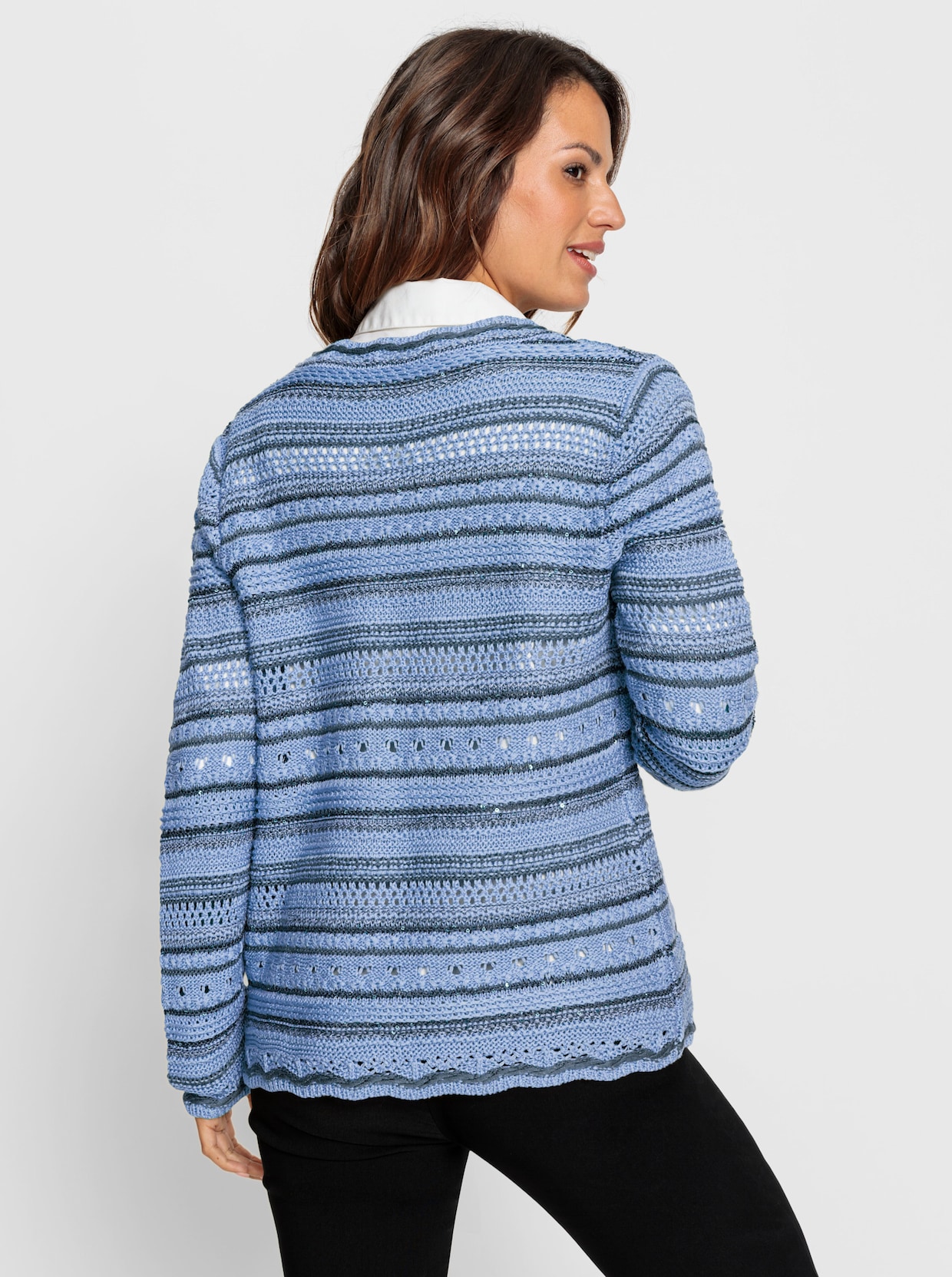 Strickjacke - eisblau-jeansblau-gemustert