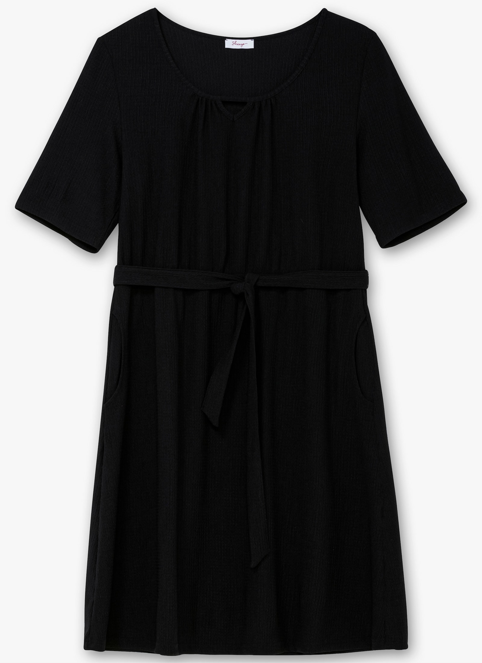 sheego Jerseykleid mit Bindegürtel - schwarz