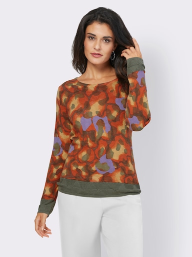 Jacquard-Pullover mit Ajour-Bordüre - khaki-gemustert