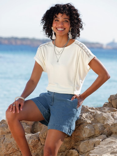 heine T-Shirt mit Spitzen-Details - champagner