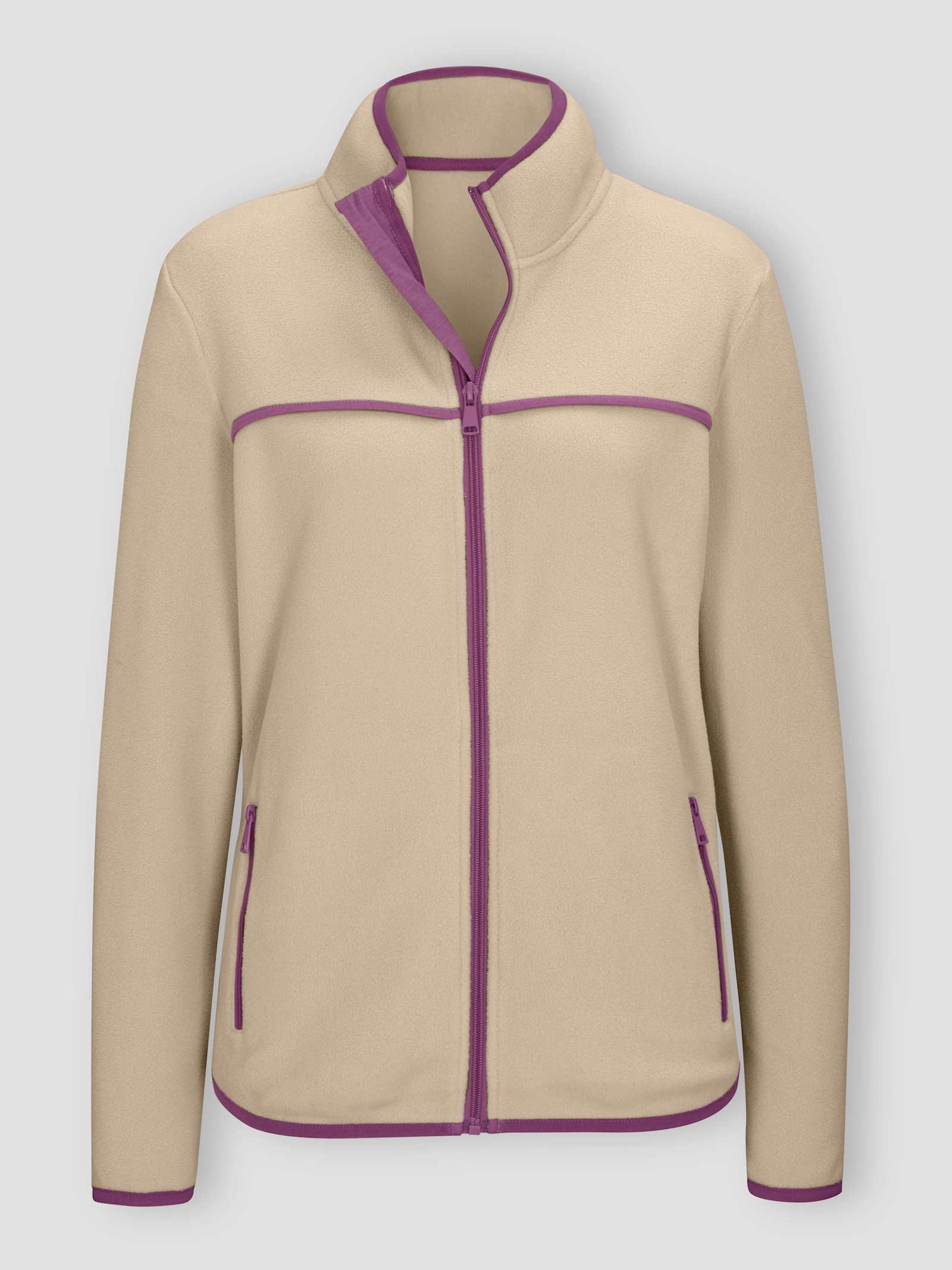 Fleecejacke mit Kontrast-Paspelierung - sand-violett