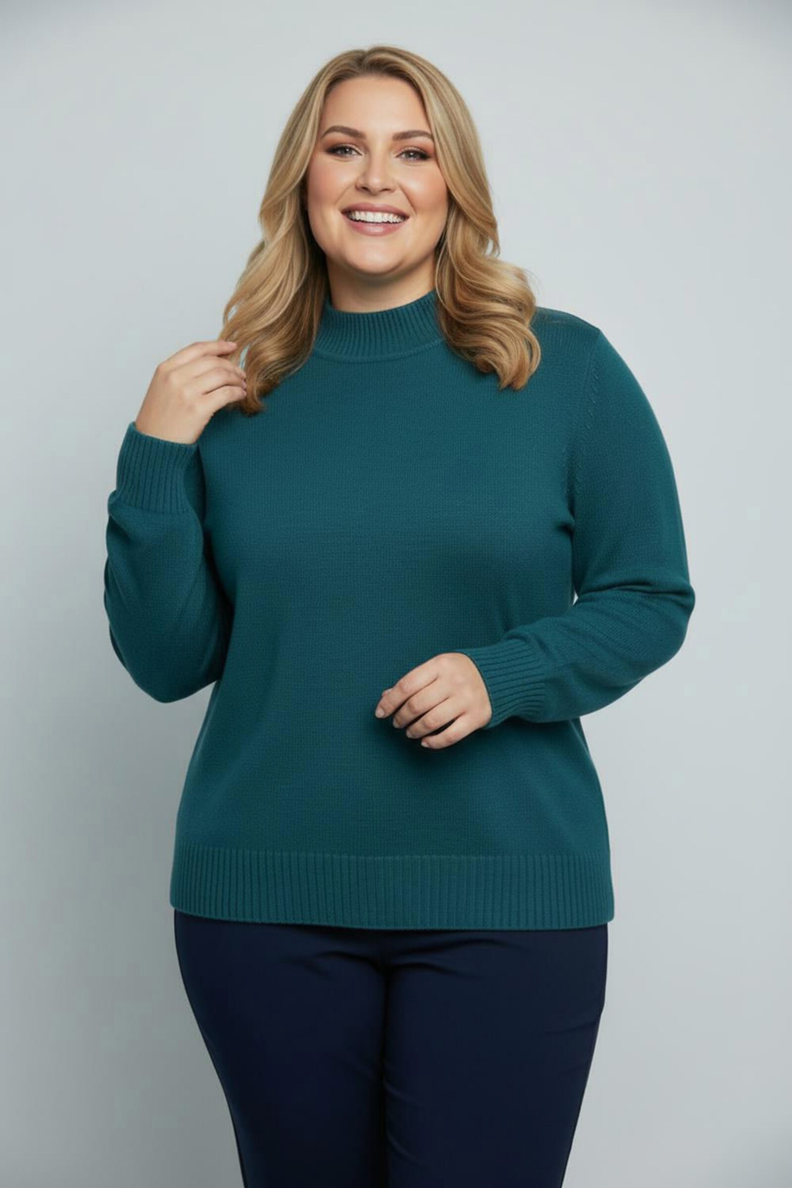 Stehkragenpullover mit Baumwolle - petrol