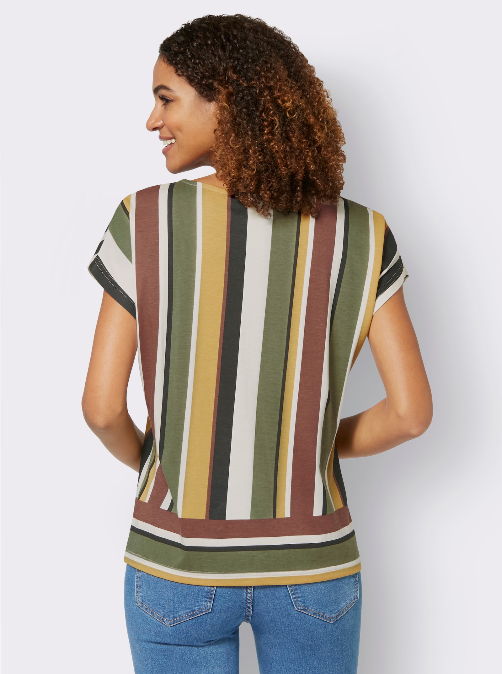 Streifenshirt mit Rundhals-Ausschnitt - ocker-khaki-gestreift