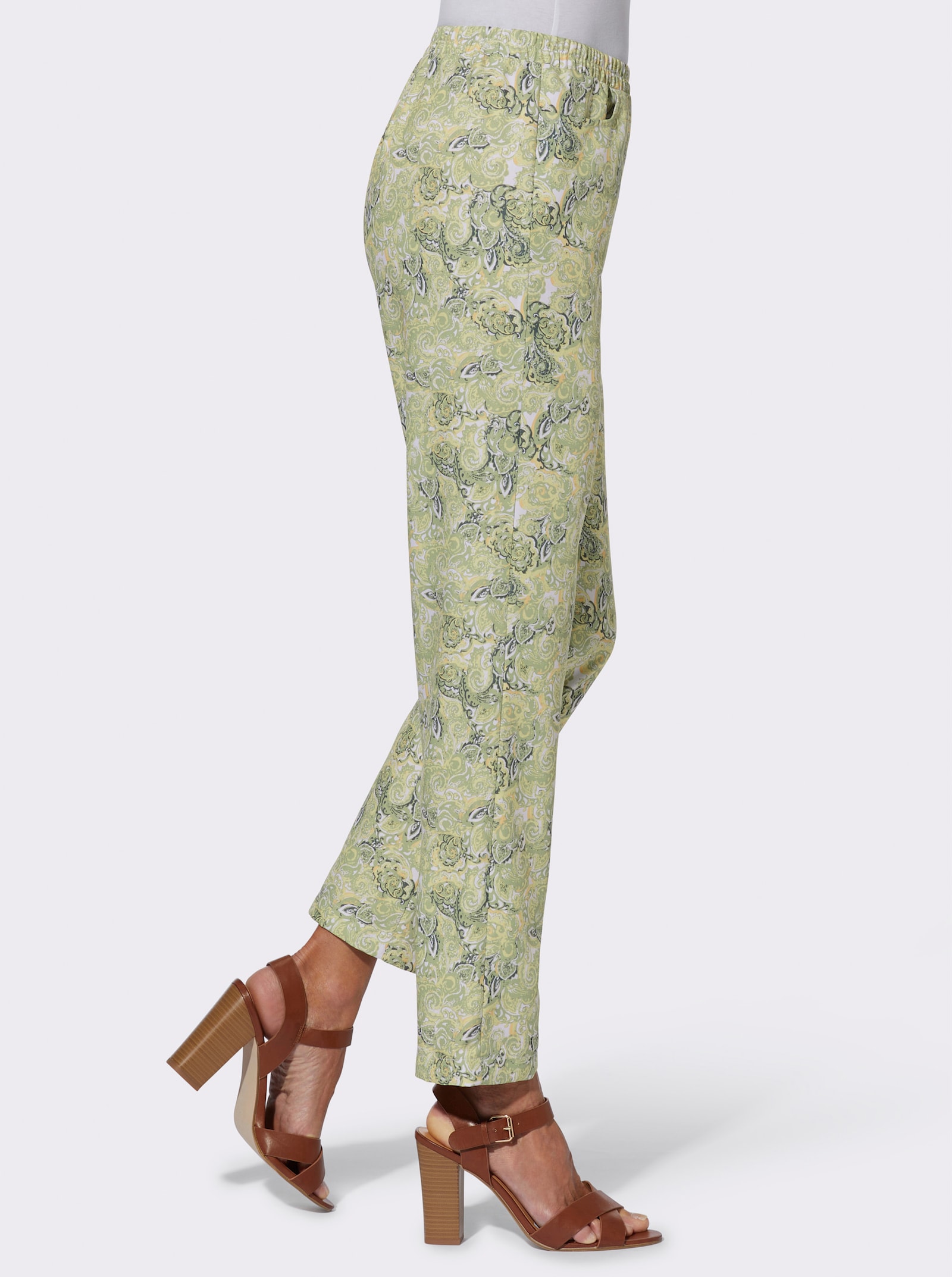 Druckhose mit Paisley-Muster - lindgrün-zitrone-bedruckt