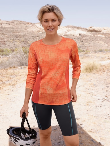 Funktionsshirt mit einfarbigen Seitenpartien - orange-gemustert