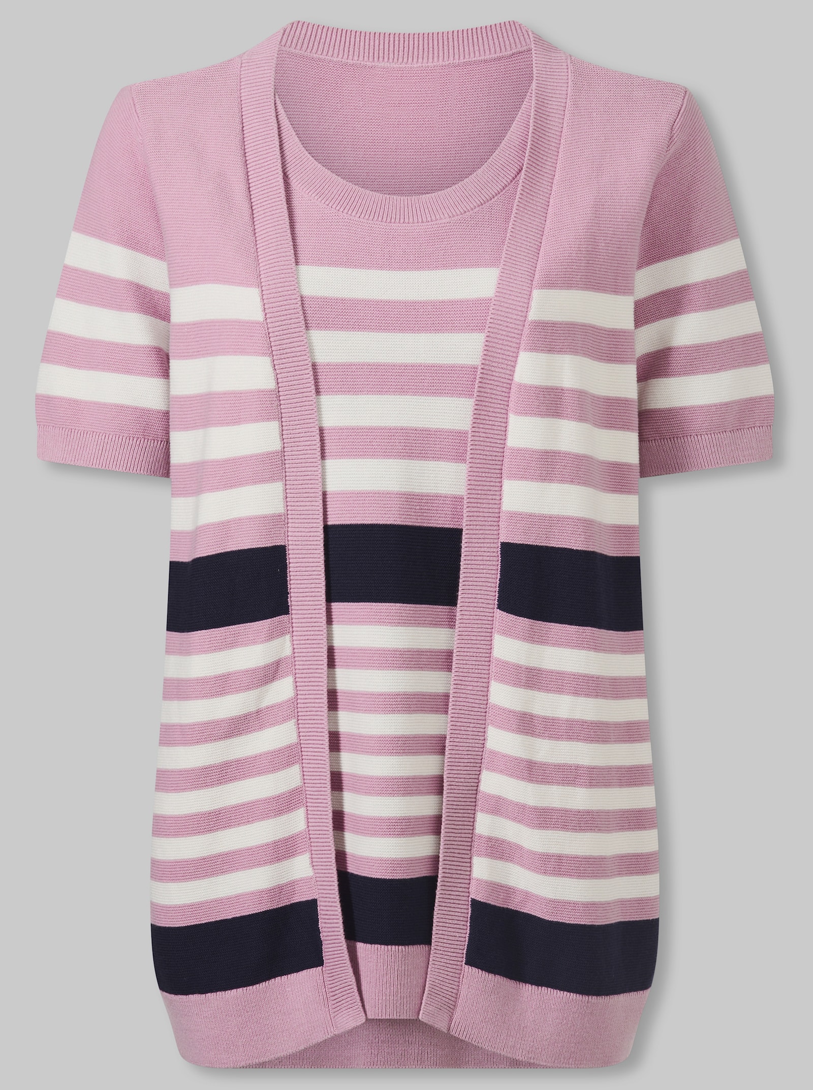 heine 2-in-1-Pullover mit Streifen - rosé-marine-geringelt