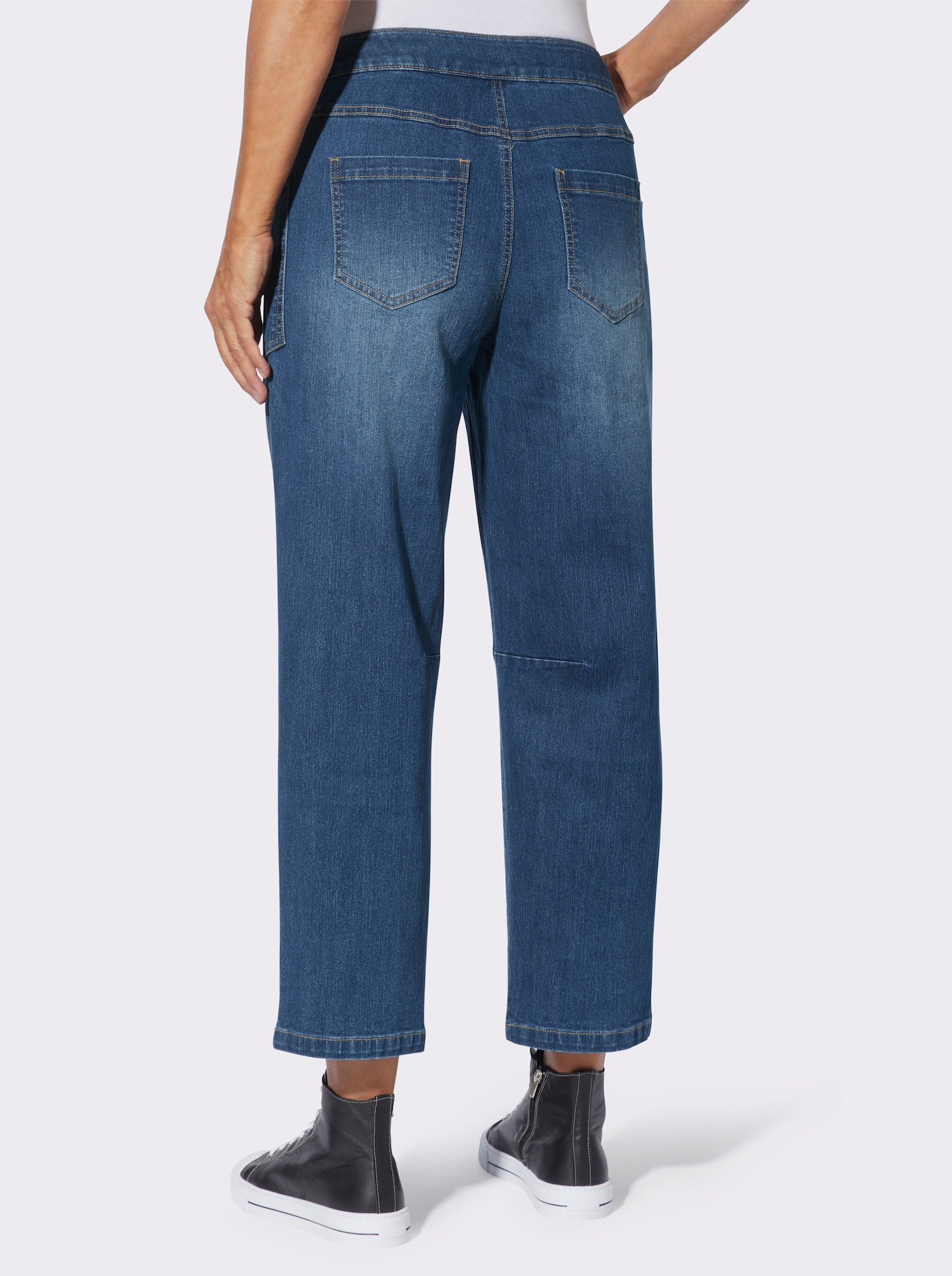 Jeans mit Formbund und Tunnelzug - blue-stone-washed