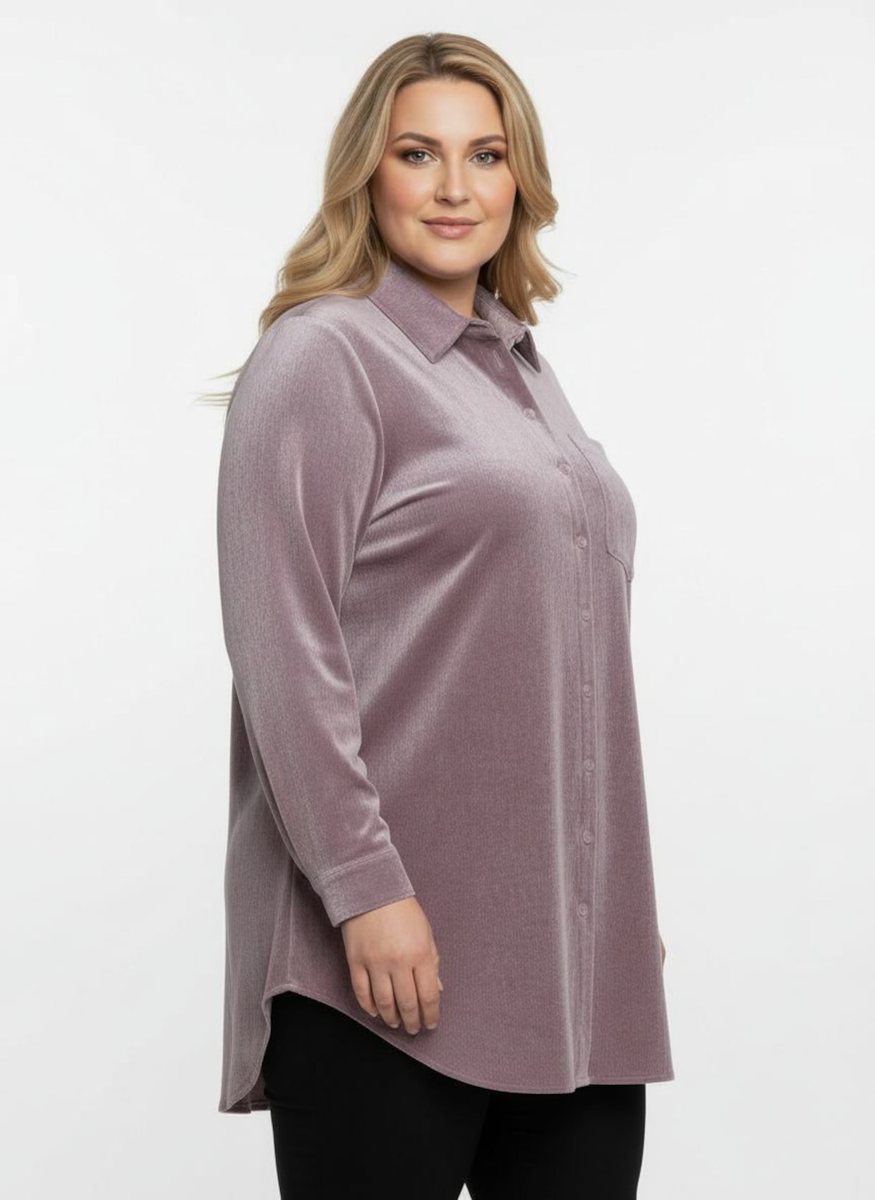 Longbluse mit krempelbaren Ärmeln - mauve