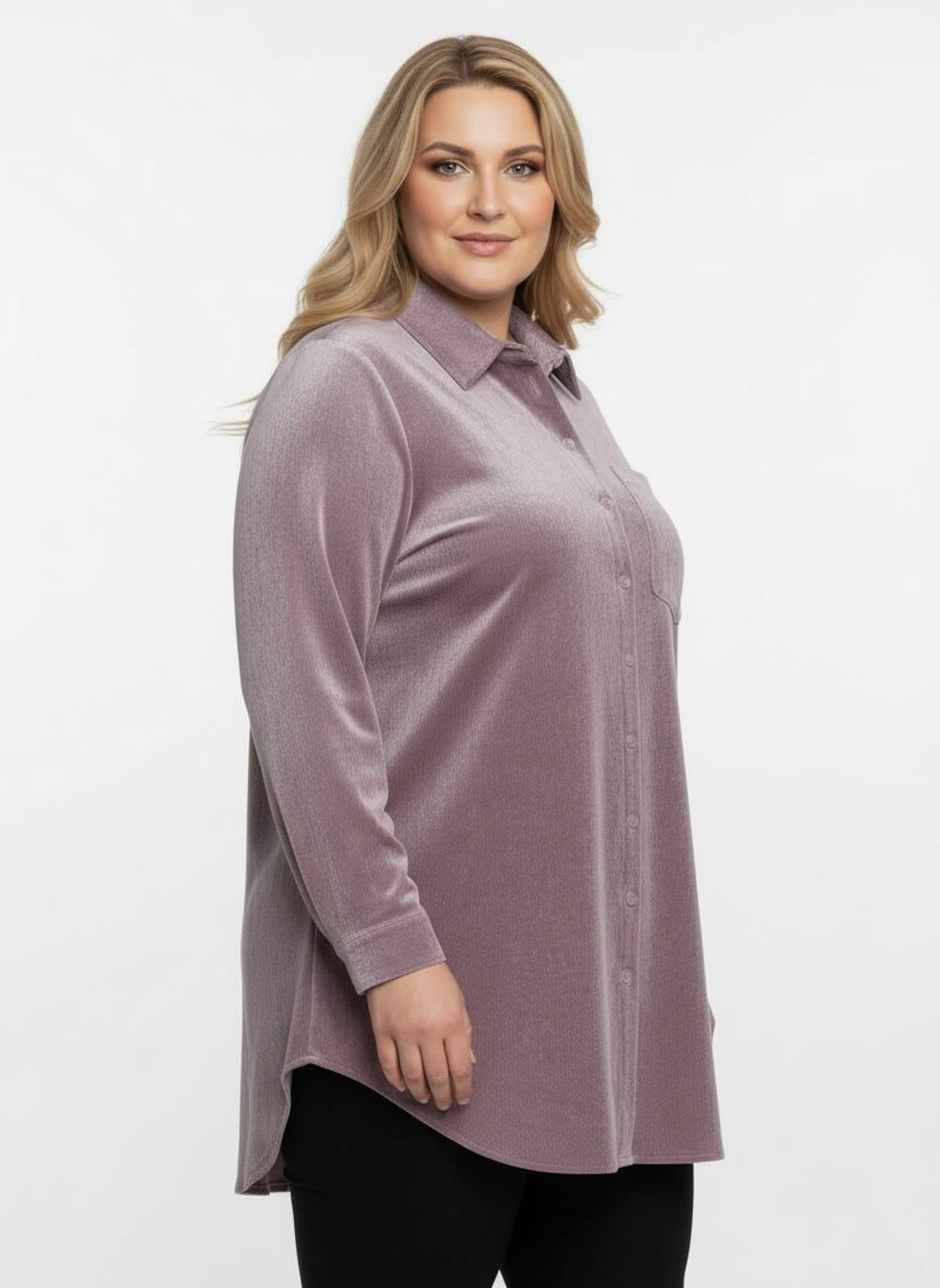 Longbluse mit krempelbaren Ärmeln - mauve