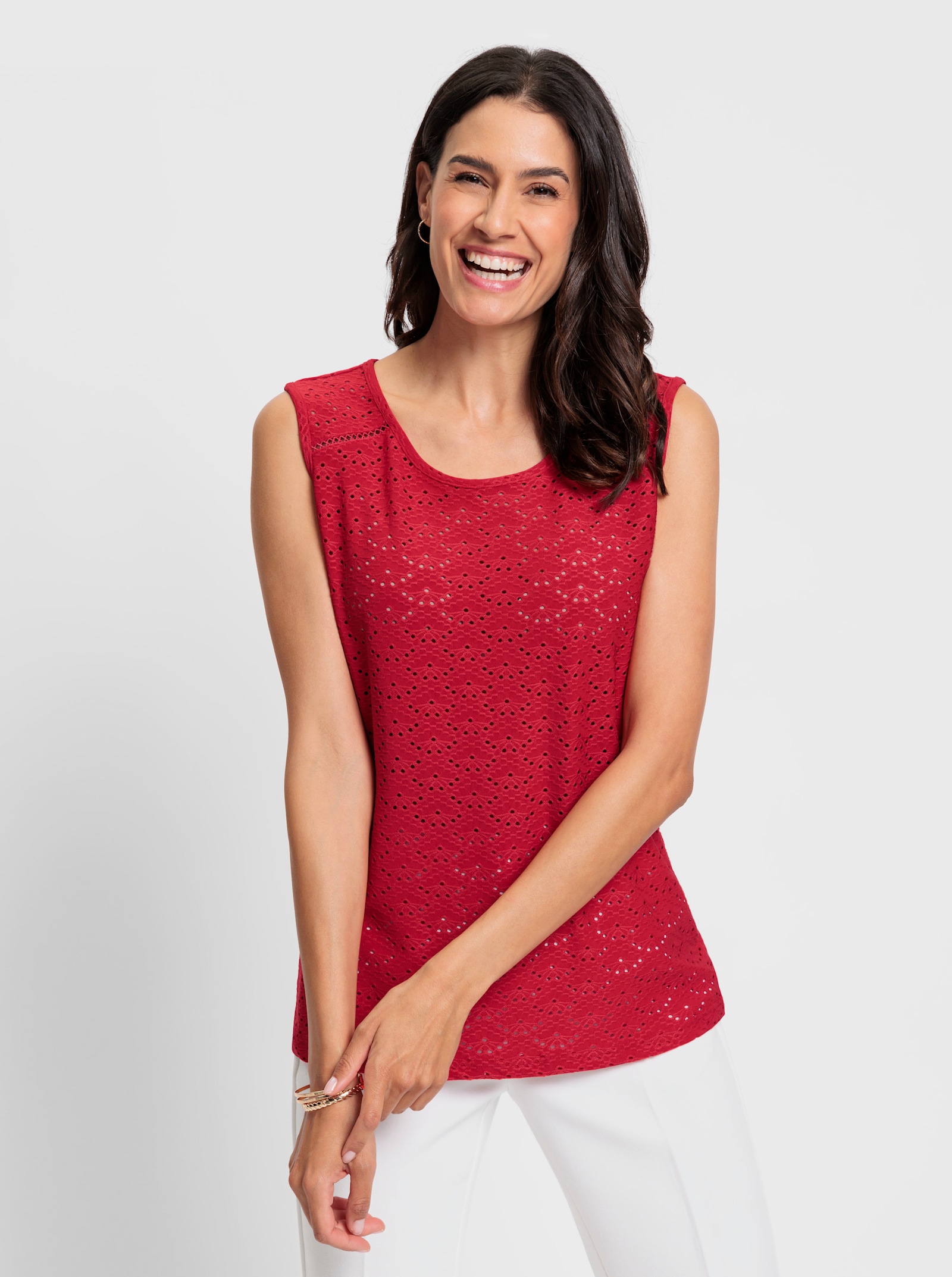 Shirttop mit Jacquard-Dessin - erdbeere