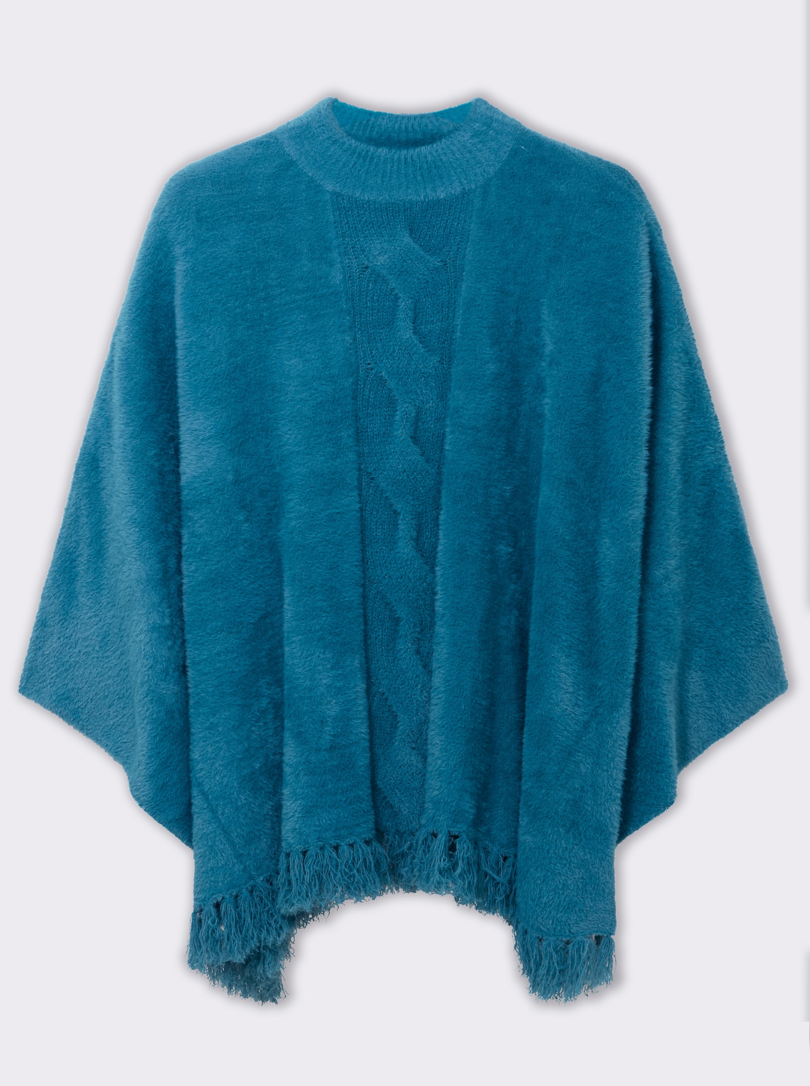 sheego Strickponcho mit Stehkragen und Quasten - topas