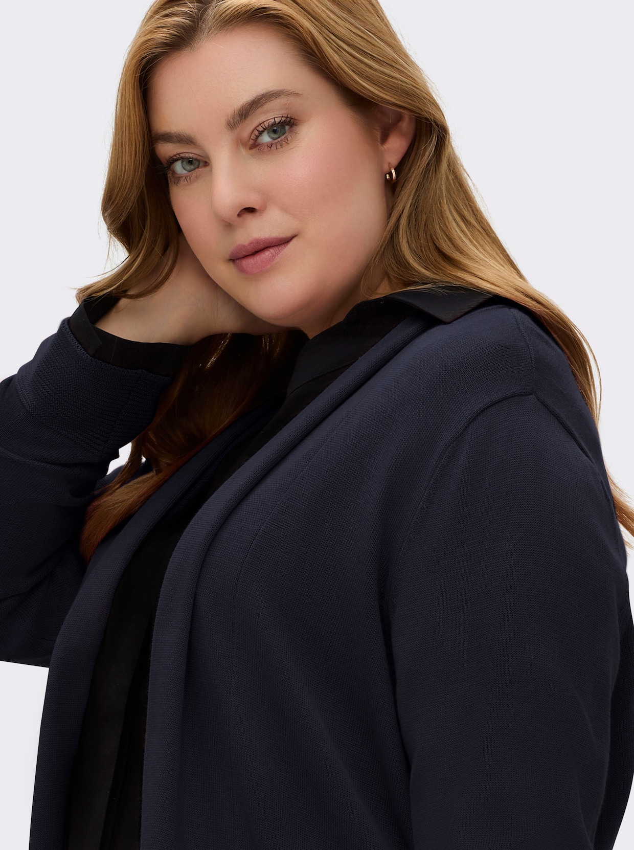 Longstrickjacke mit Schalkragen - marine