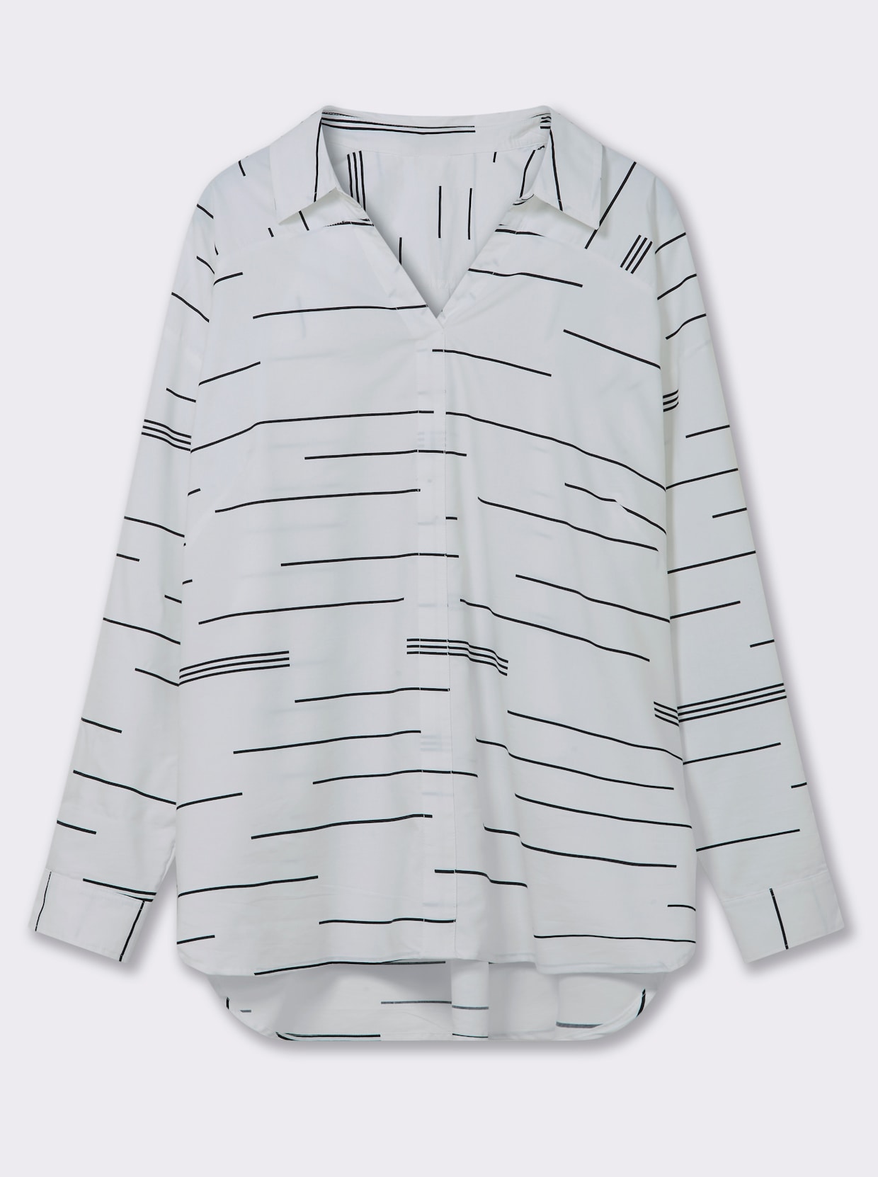 Schlupf-Bluse mit verlängertem Rückenteil - ecru-schwarz-bedruckt