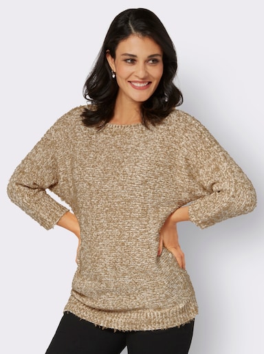 3/4 Arm-Pullover mit Fledermaus-Ärmeln - camel-champagner-meliert