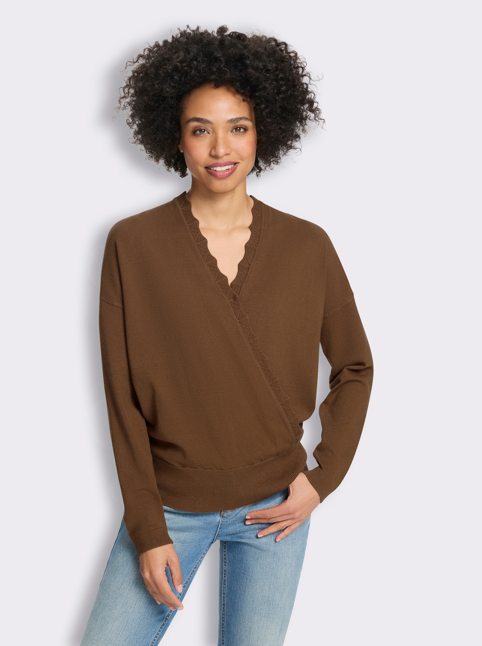 heine Feinstrickpullover in Wickel-Optik - braun