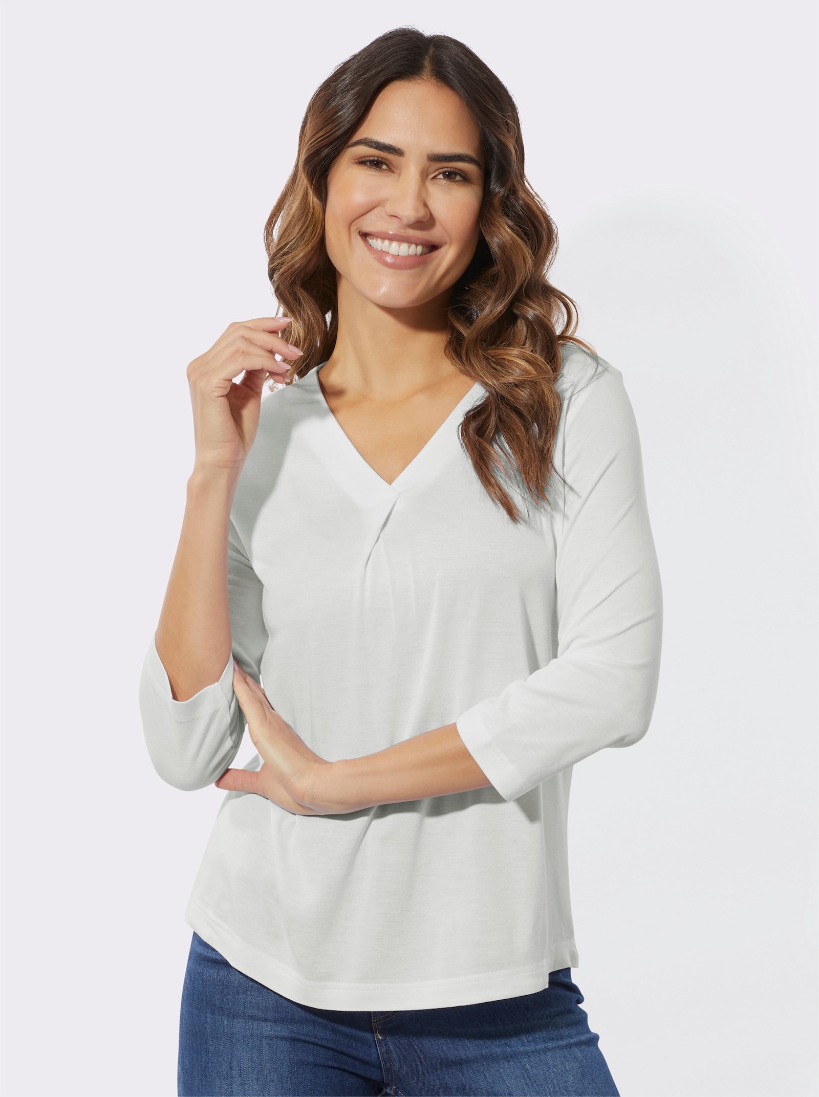 V-Shirt mit Falte im Vorderteil - ecru