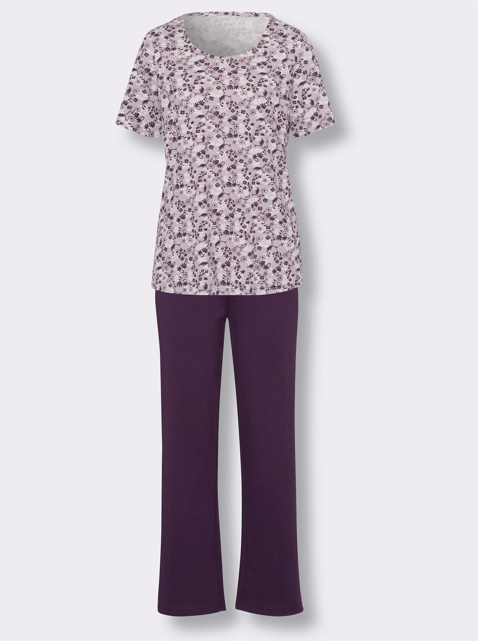 Schlafanzug mit bedruckten Galonstreifen - flieder-traube-bedruckt