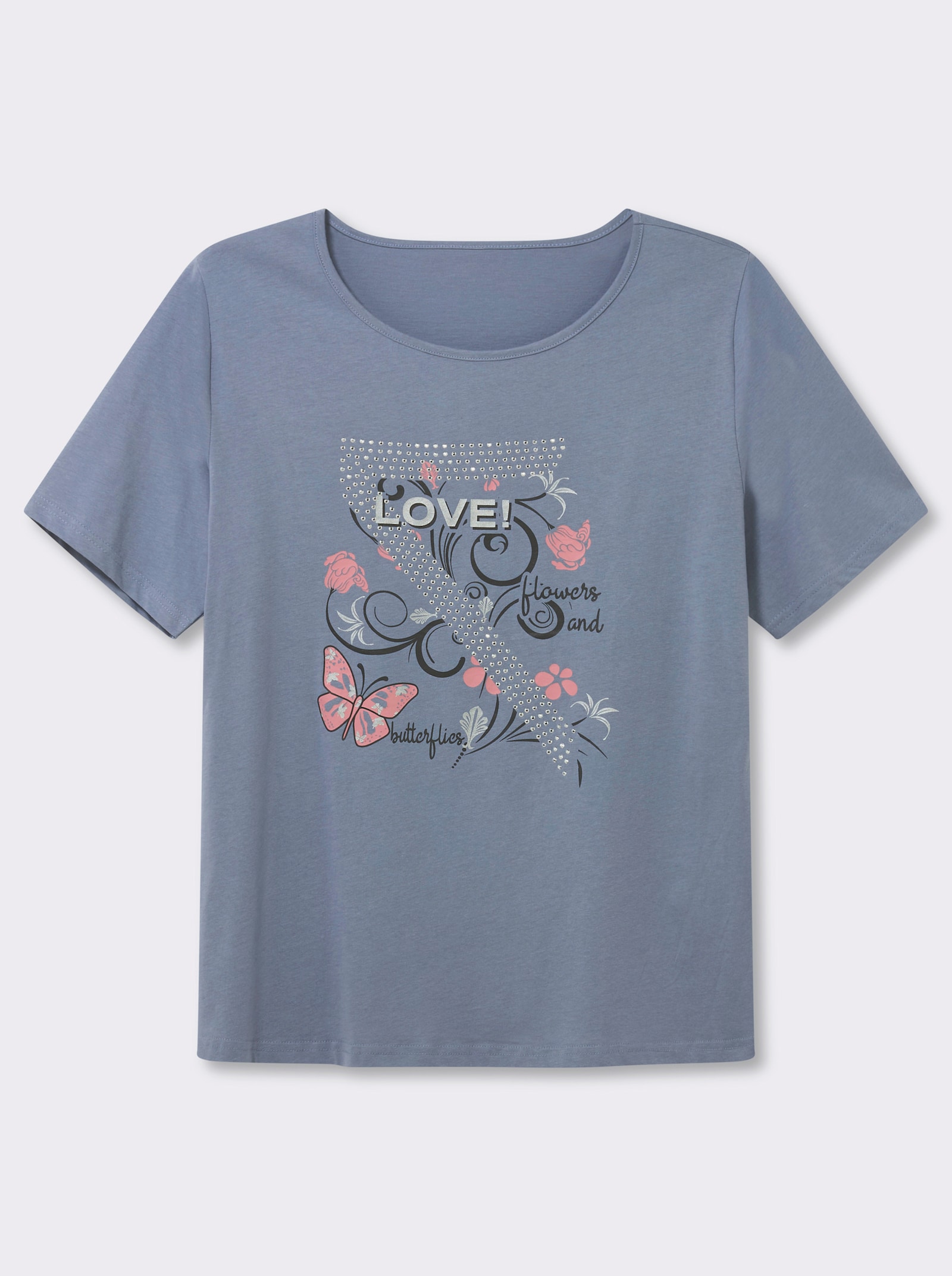 T-Shirt mit Schmetterlings-Druck - taubenblau