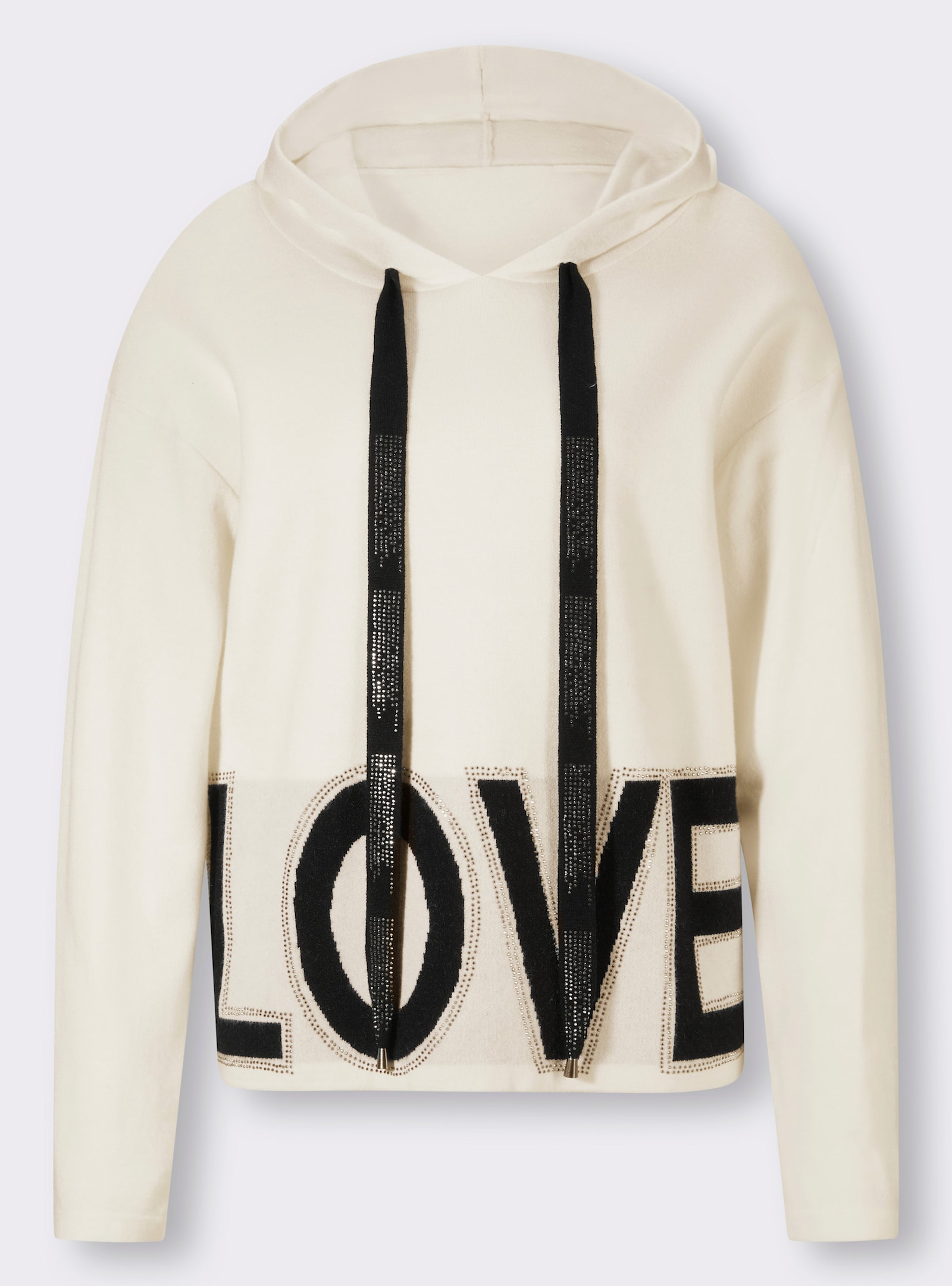 heine Kapuzenpullover mit Glitzersteinchen-Deko - ecru