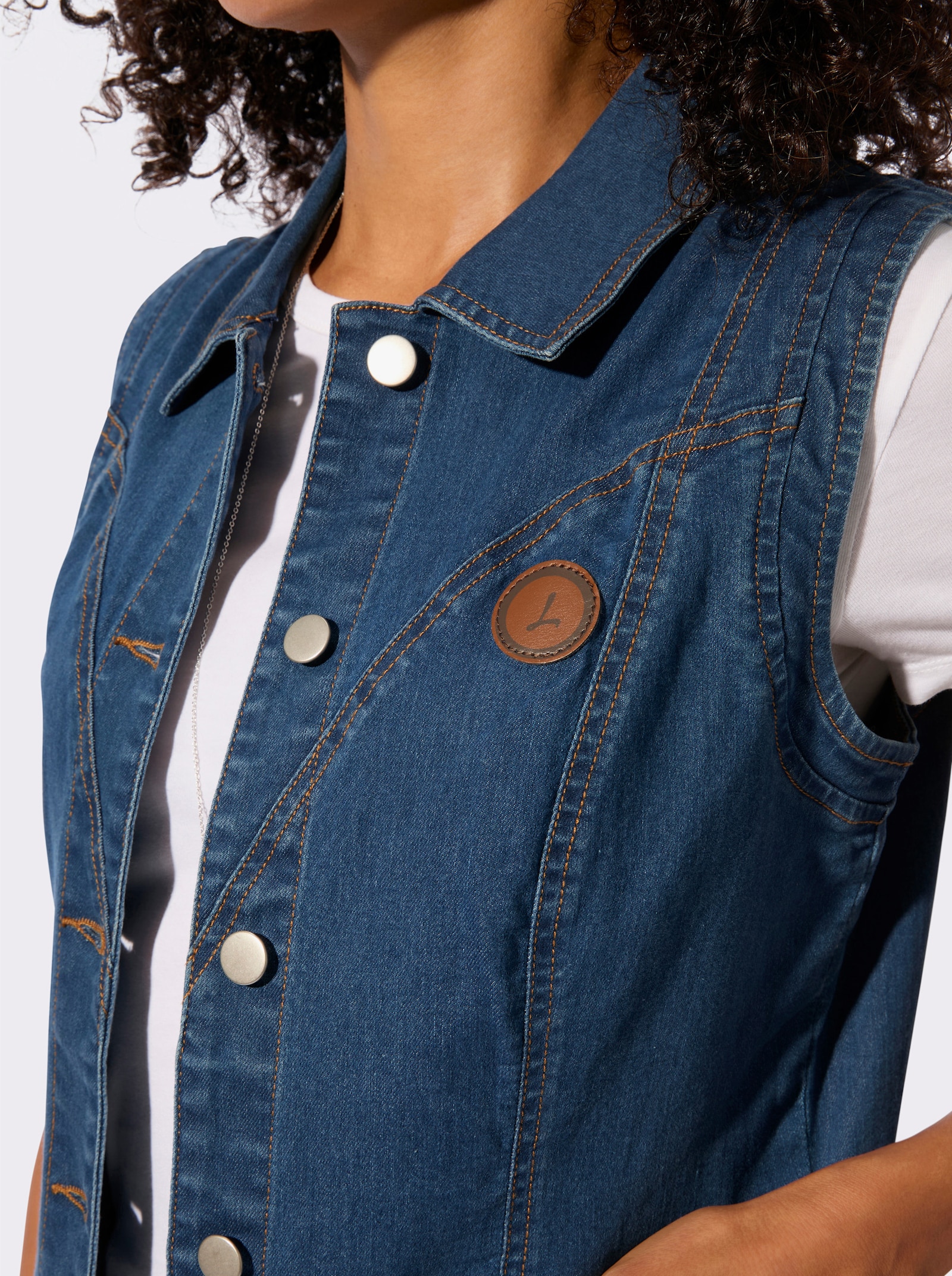 Jeansweste in Longform - blue-stone-washed