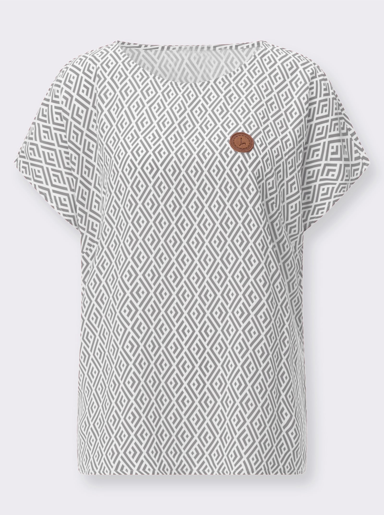 Druckbluse aus reiner Viskose - ecru-steingrau-bedruckt