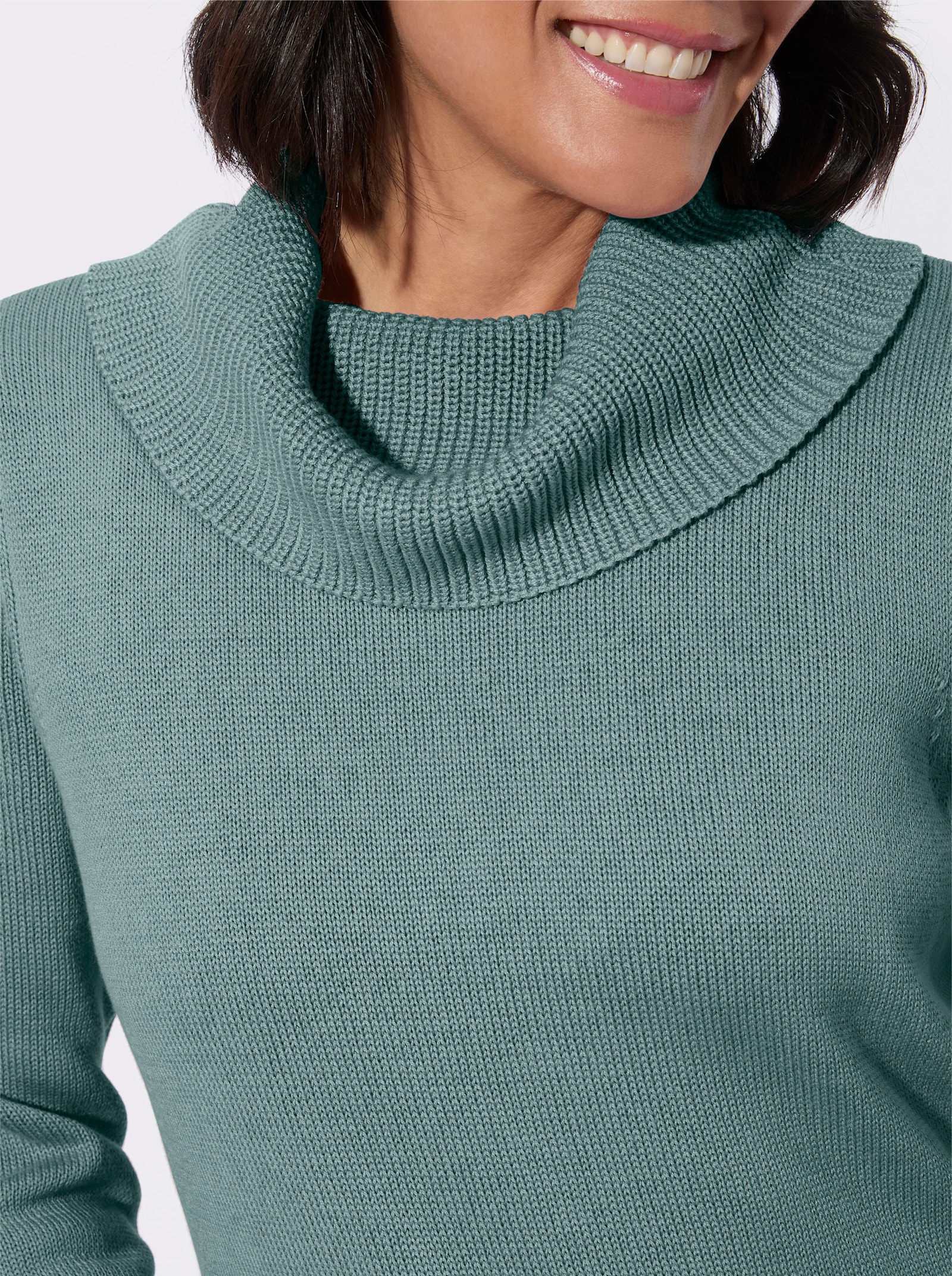 Longpullover mit halsfernem Rollkragen - jade