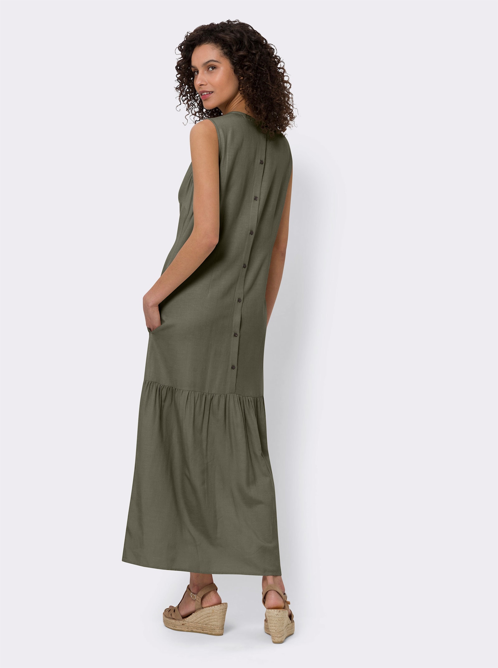 heine Webkleid mit Leinen-Anteil - khaki
