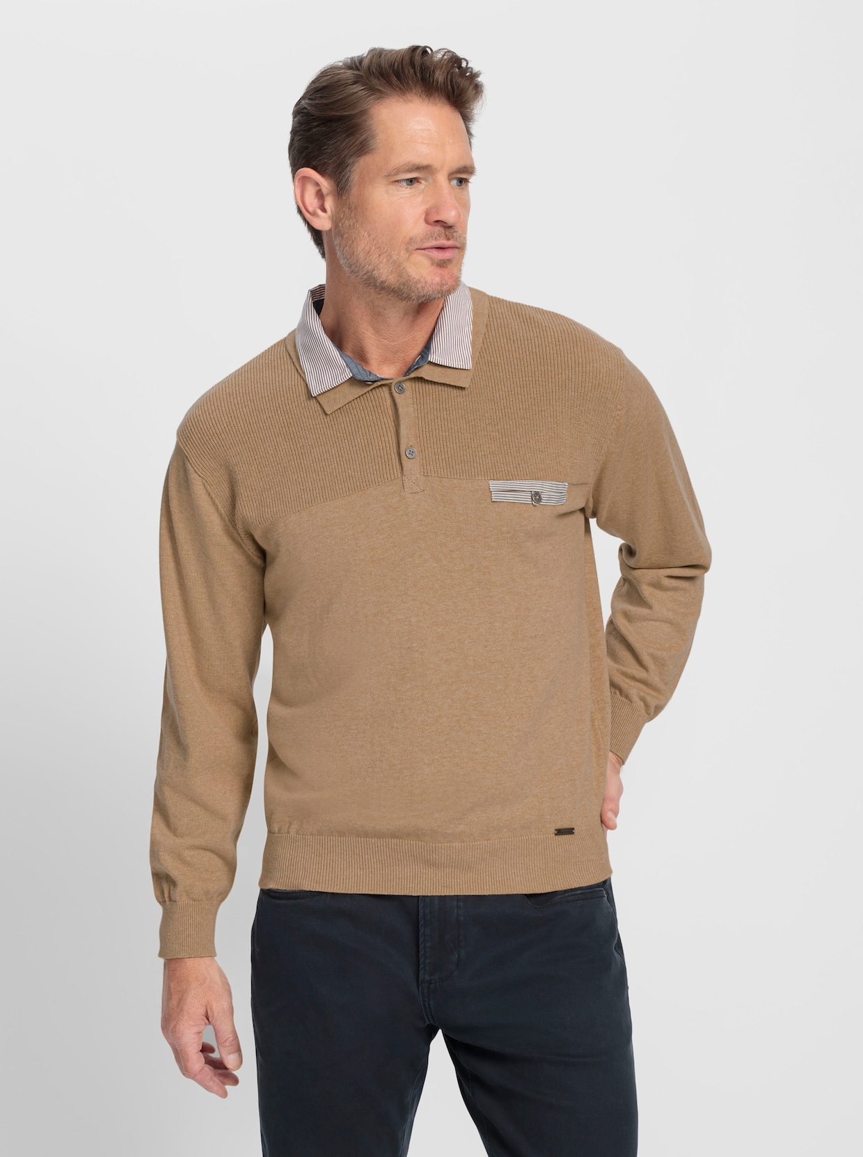 Marco Donati Polopullover - camel-meliert