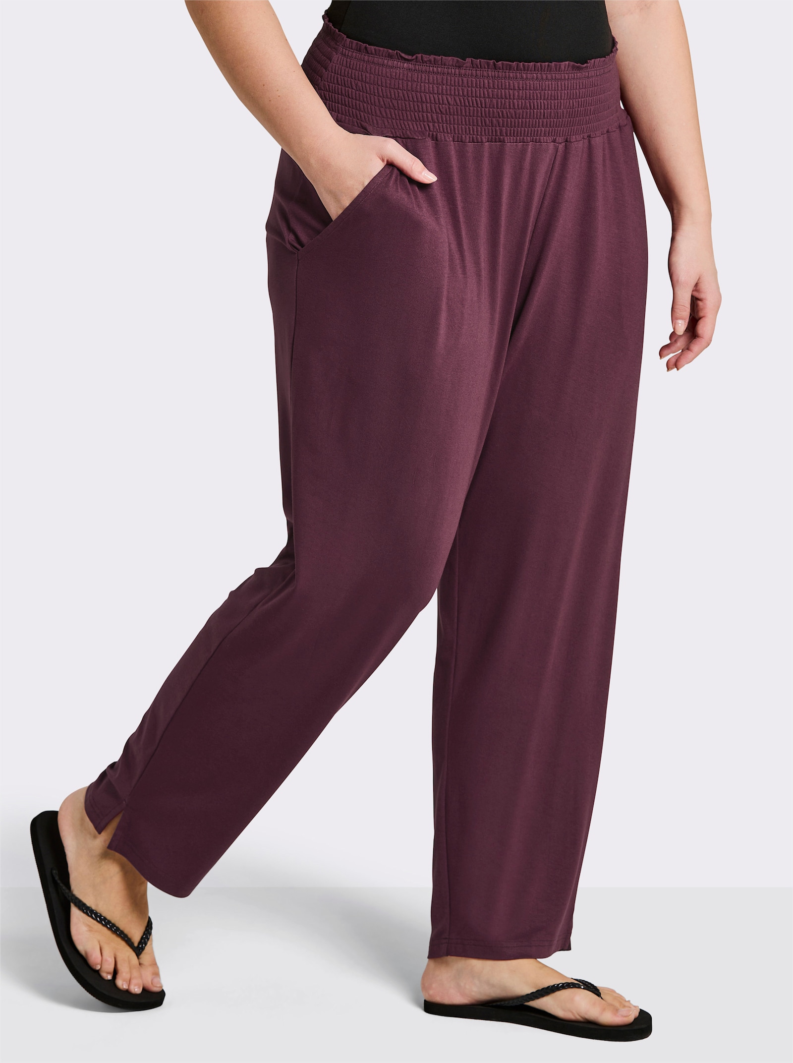 sheego Comfortbroek met brede smokband, wijd model - bordeaux