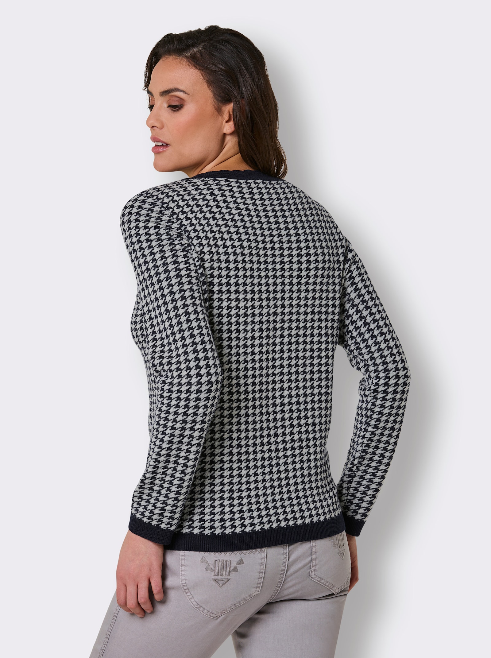 CREATION L PREMIUM Strickpullover aus Wolle - marine-champagner-gemustert