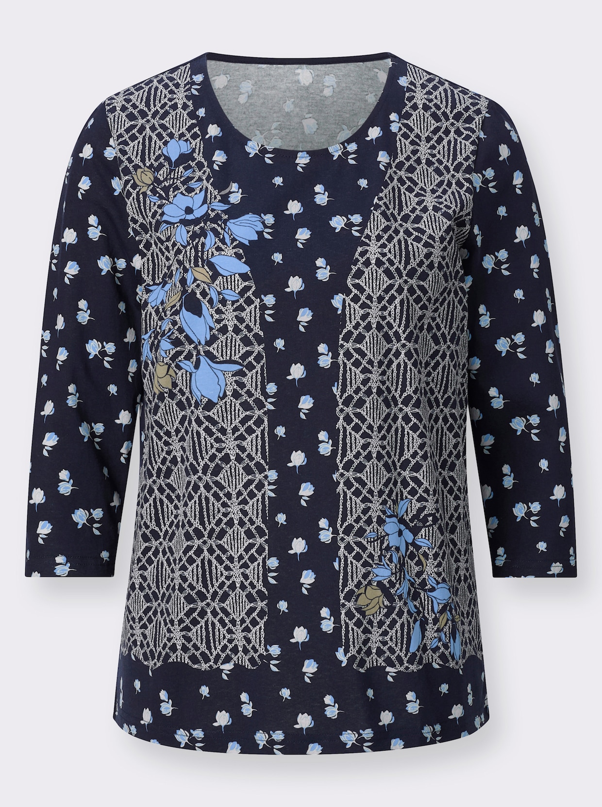 Shirt met ronde hals - marine/champagne bedrukt