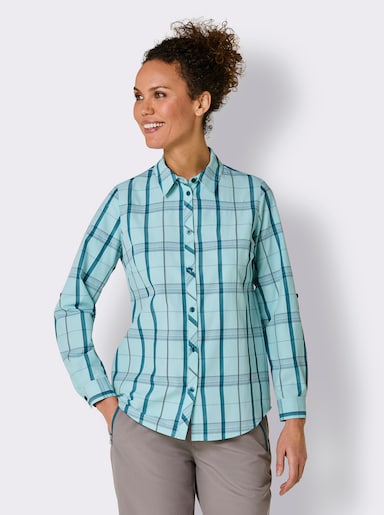 Catamaran Sports Blusenshirt mit Krempelärmeln. - mint-kariert