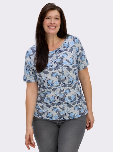 Print-Shirt mit paspeliertem U-Boot-Ausschnitt - hellblau-marine-bedruckt