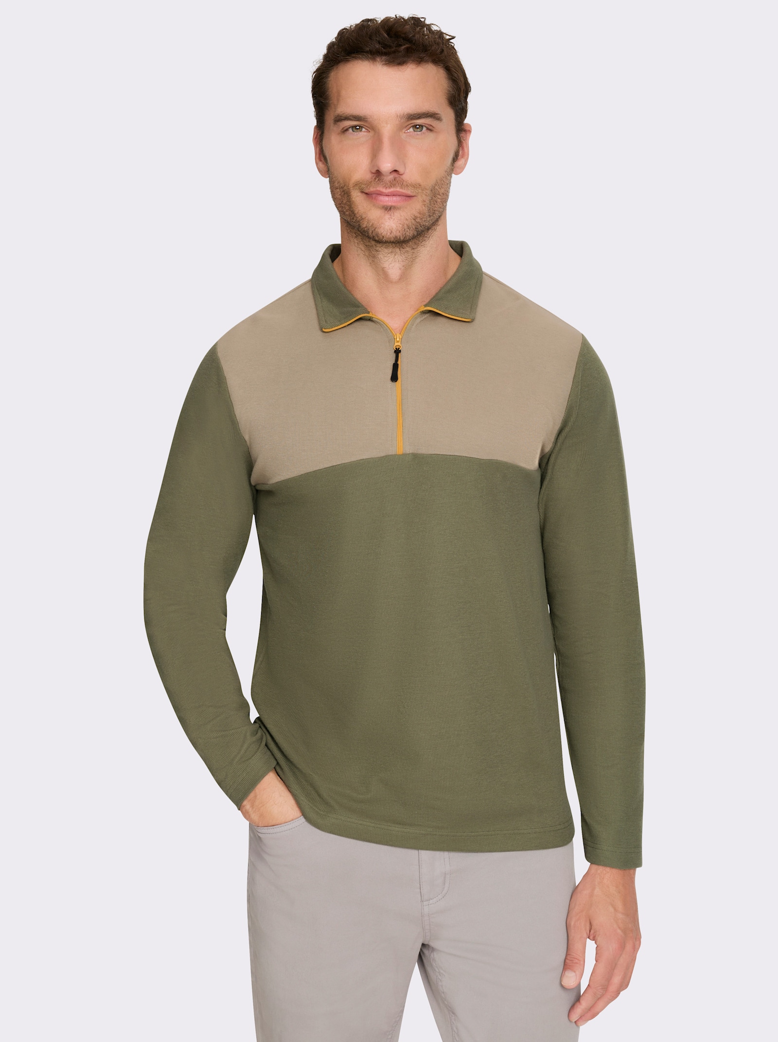 Catamaran Langarmshirt mit Troyerkragen - khaki