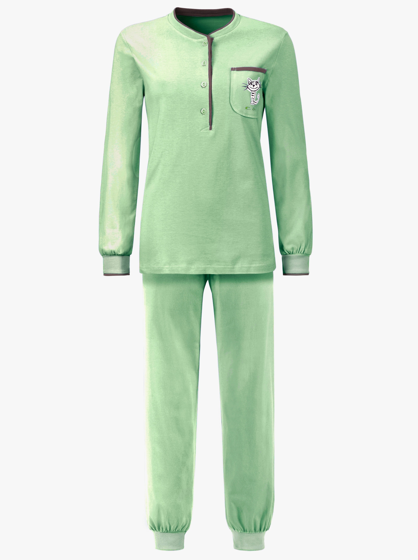 wäschepur Schlafanzug mit Katzen-Motiv - mint